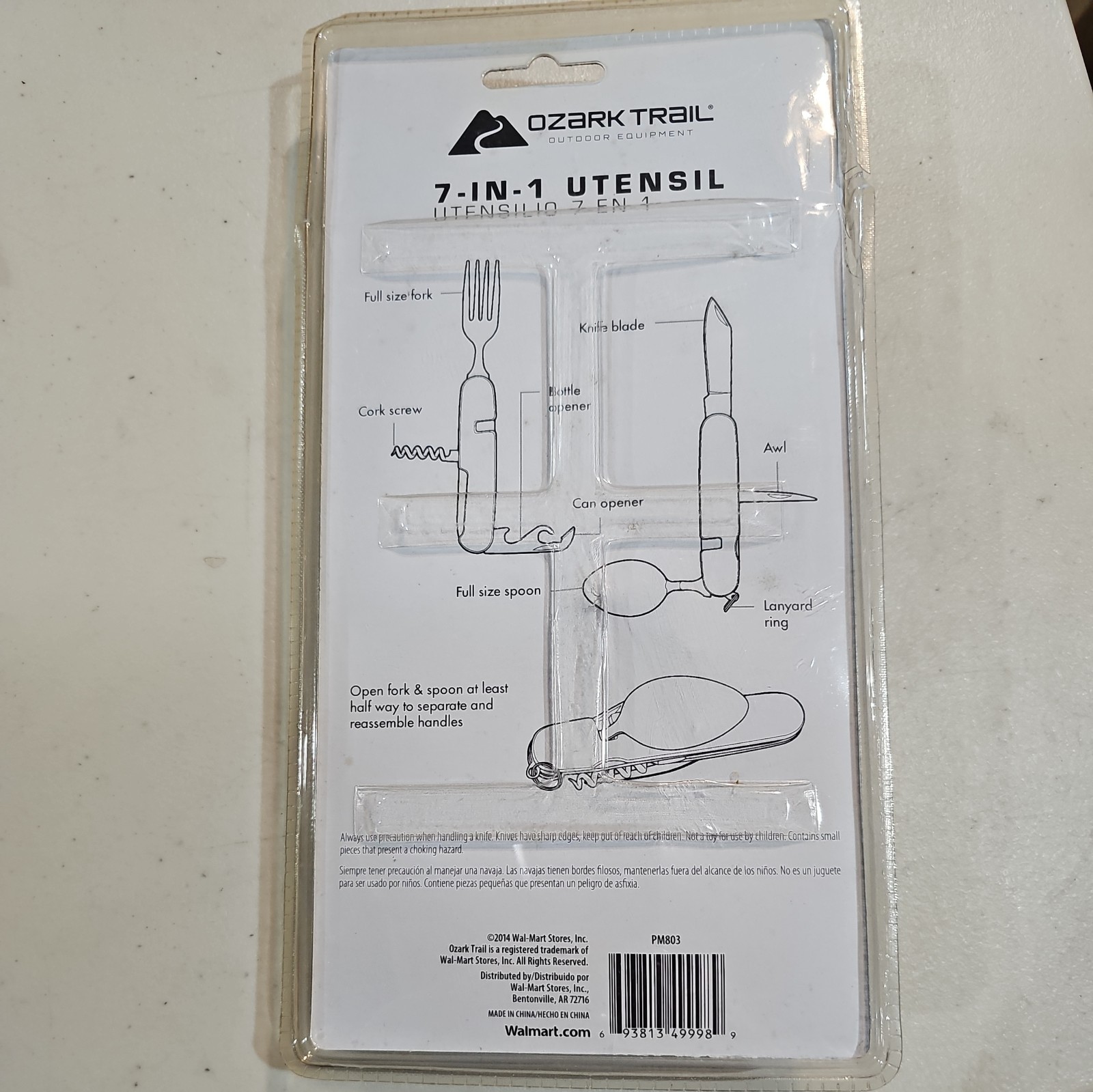 OZARK TRAIL 7 In 1 Utensil Spoon Fork Knife Awl Can/Bottle Opener Cork Screw