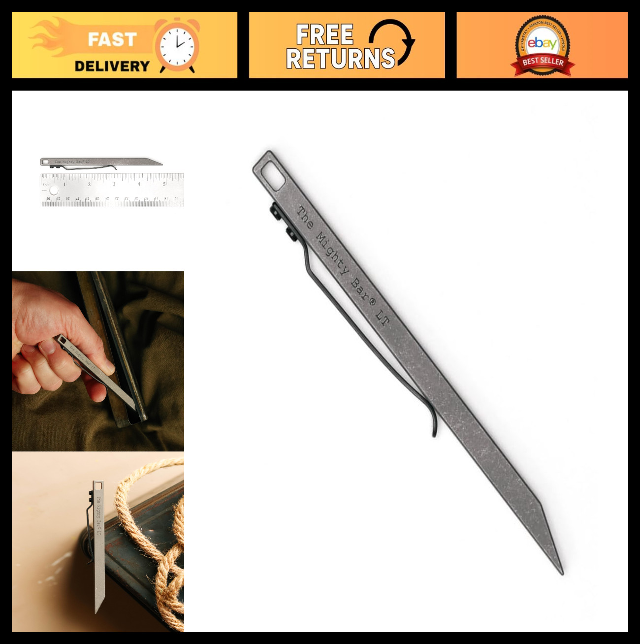 Long Titanium Pry Bar Tool with Stainless Steel Pocket Clip – EDC Essential