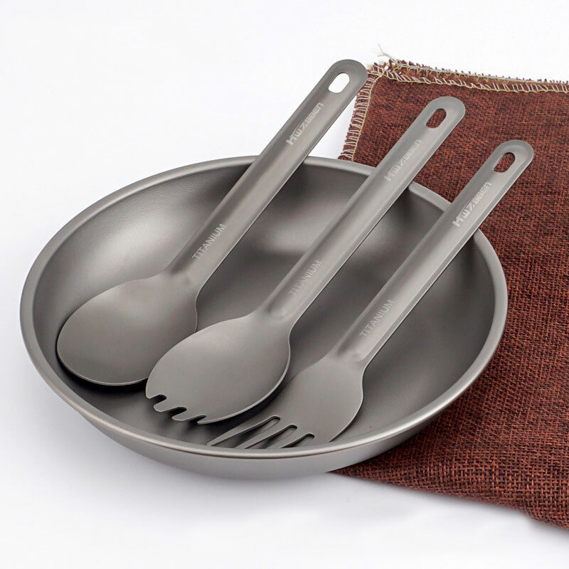 Titanium 3 Fork Spoon Sets Outdoor Camping Tableware Portable Salad SpoonEDCTool
