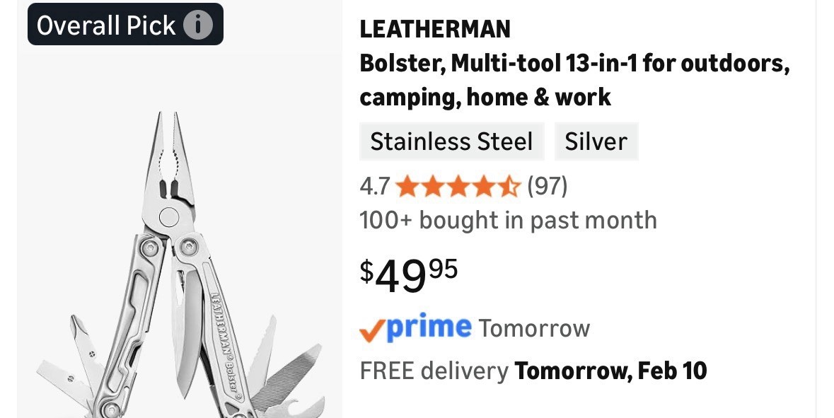 Leatherman Bolster 13-in-1 Multi-Tool Stainless Steel Silver Partially Serrated