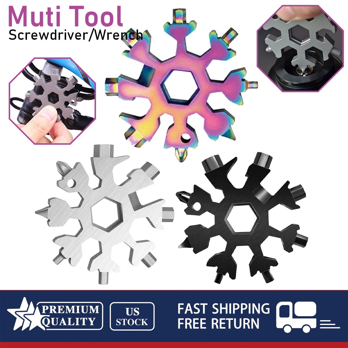 3PC 18-in-1 Snowflake Multi Tool Stainless Portable Steel Multi-Tool for Outdoor