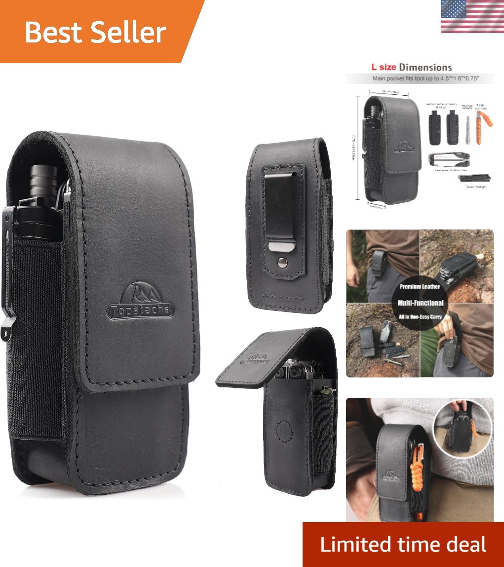 Luxury Leather Multitool Sheath – EDC Belt Organizer with Magnetic Closure