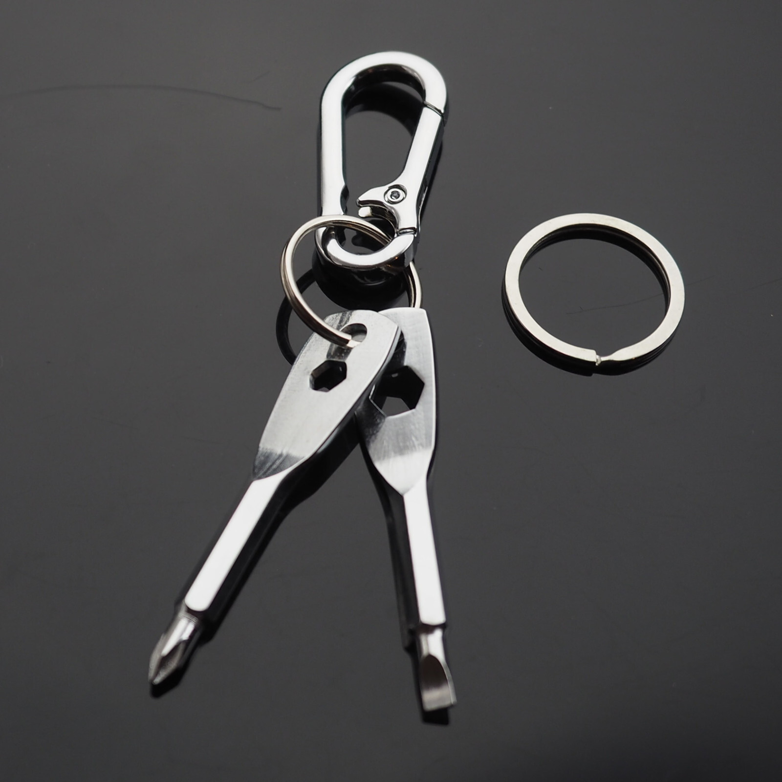 Screwdriver Keychain Set EDC Pocket Tool Hex Nut Wrench Key Ring Carabiner Clip