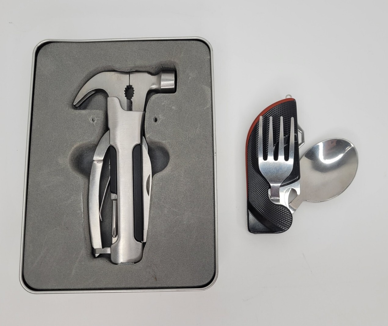 Multifunctional Survival Camping Utensils & Tool, Hammer, Fork, Spoon Lot Of 2