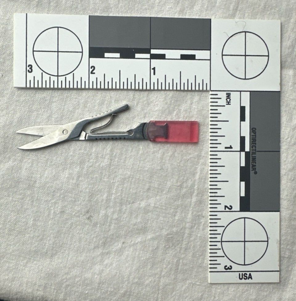 Vintage Brookstone Credit Card Size Multi Tool Knife Scissors File Tweezers Red