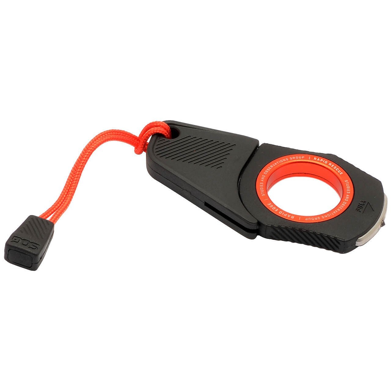 SOG Rapid Rescue Black + Red Seatbelt Cutter And Glass Breaker / Finger Hole