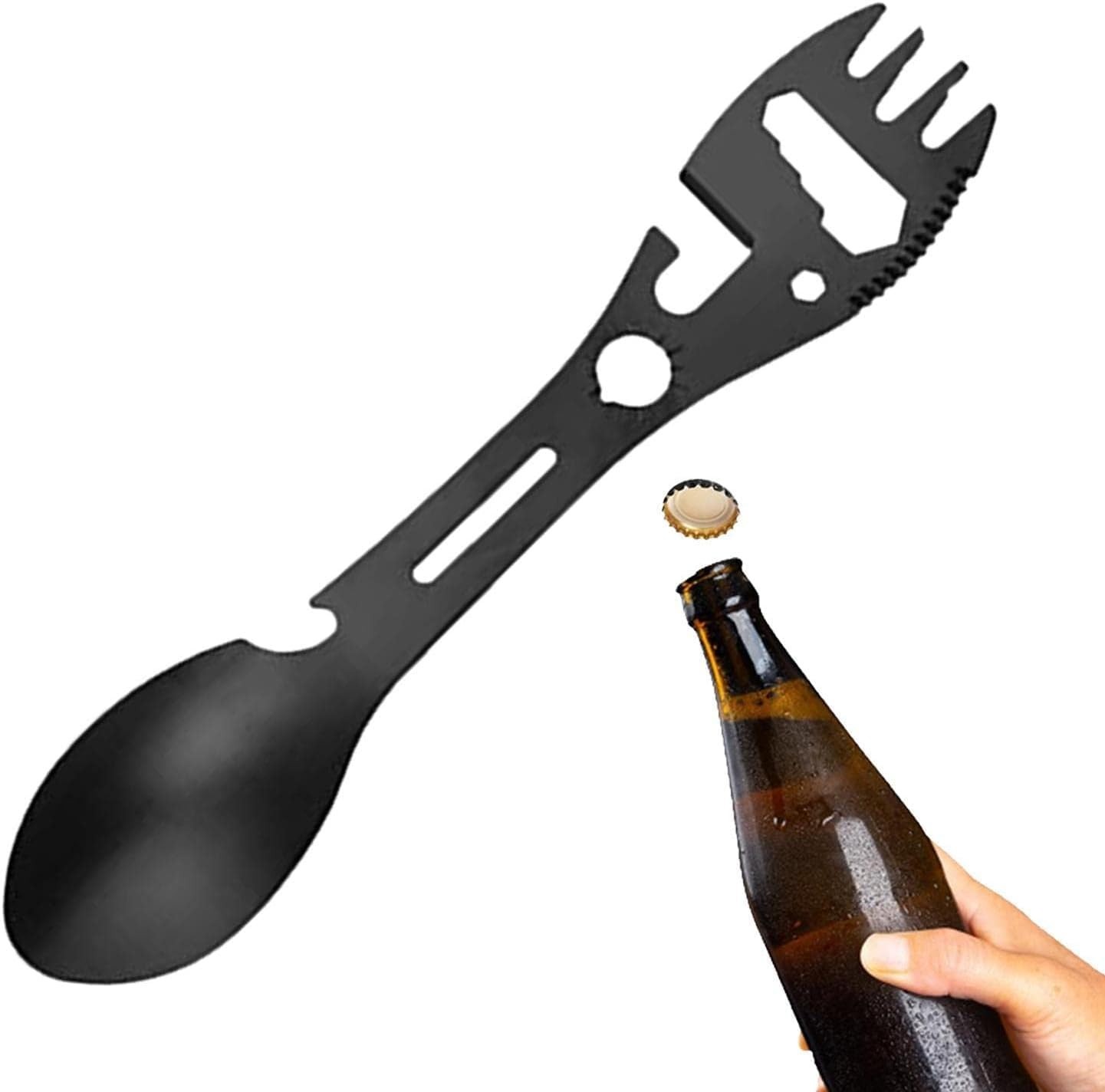 Multifunctional Spork Spoon Wrench Portable for Camping Traveling Black