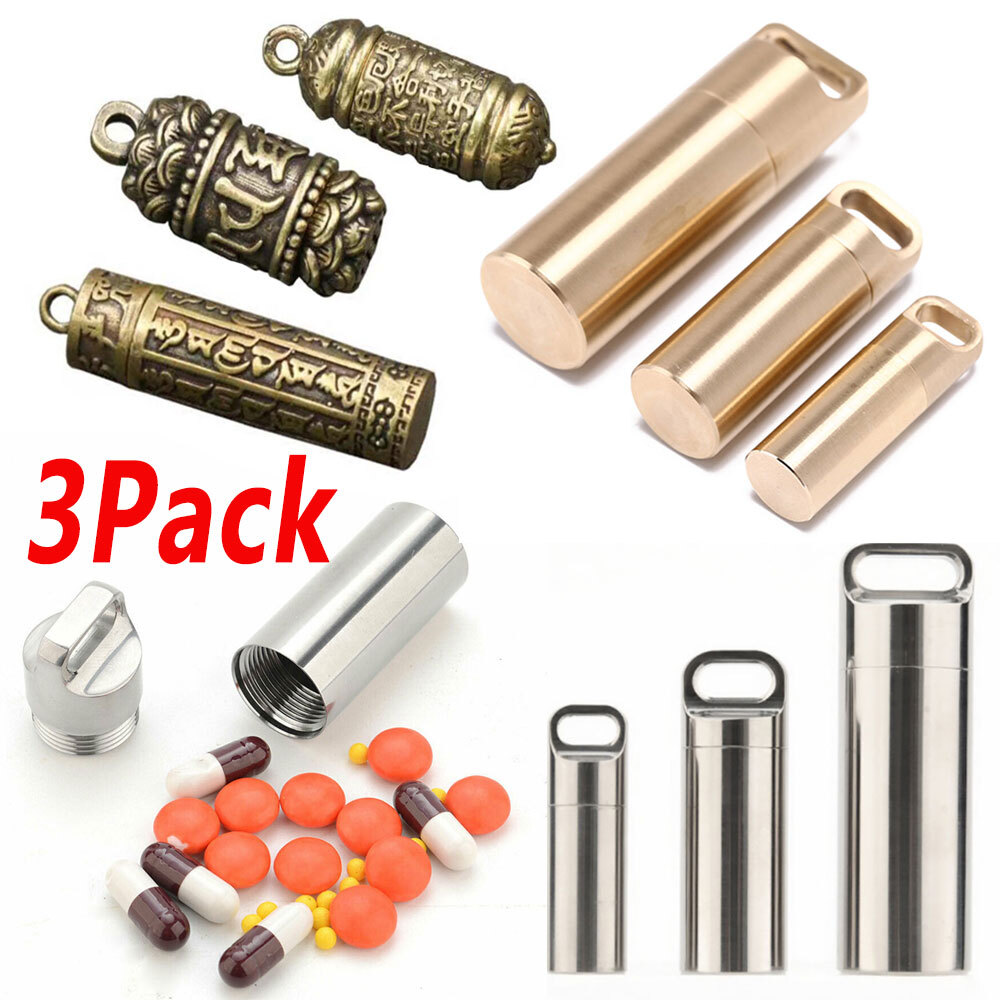 3X EDC Pill Case Box Pendant Necklace Prescription Pharmacy Vial Perfume Vitamin
