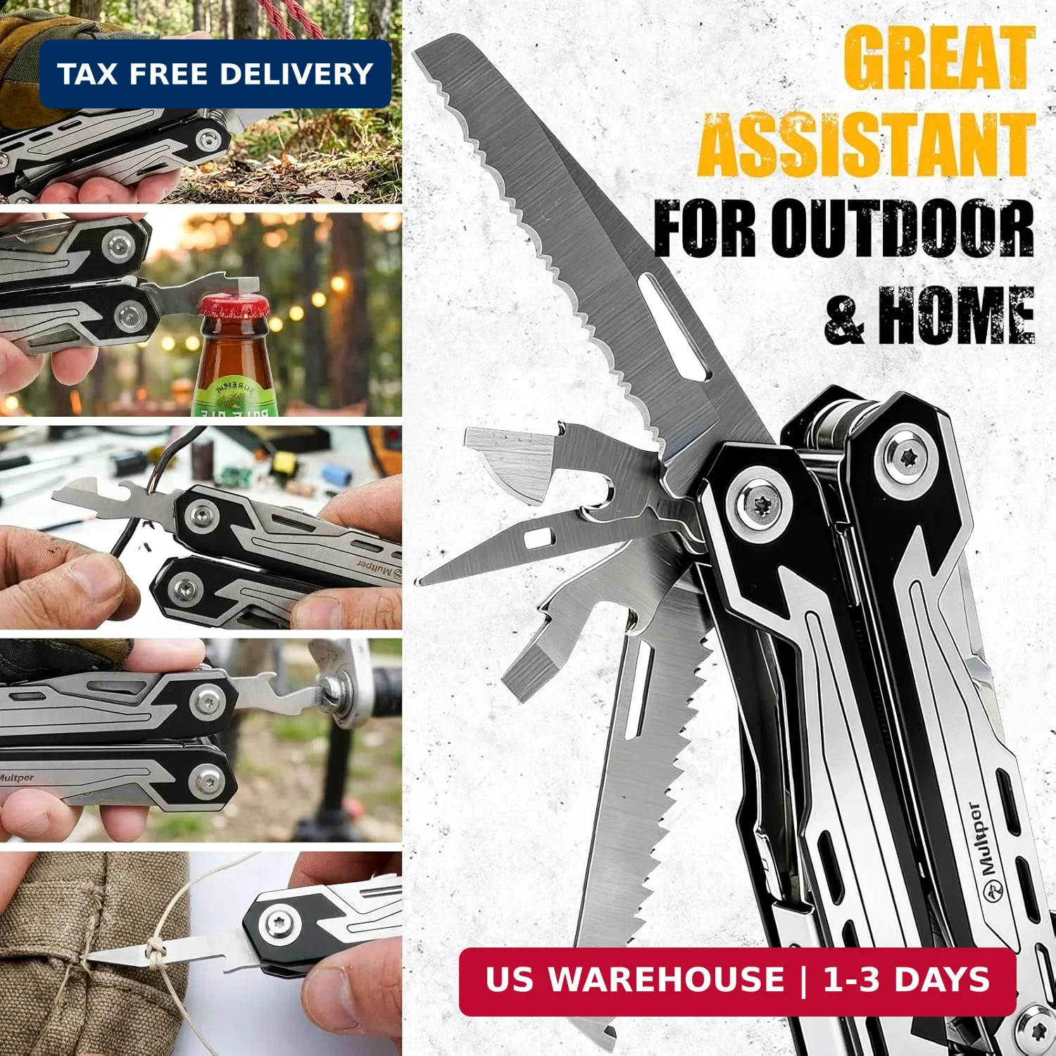 Multper Multitool Pliers MP003AB, 21-in-1 Stainless Steel Multi Tool with Pocket