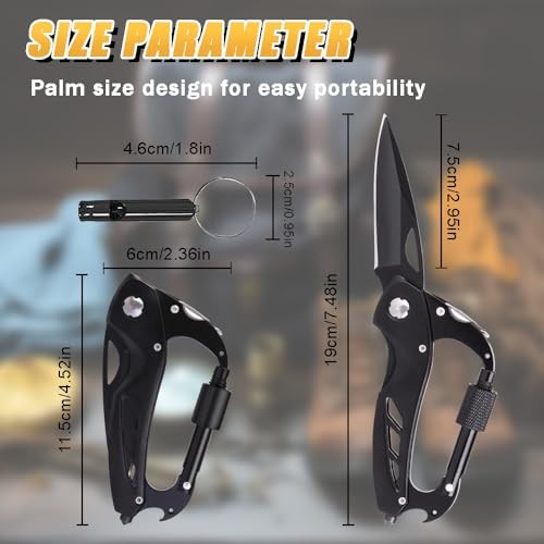 Multitool Carabiner with Pocket Knife, EDC Carabiners Keychain with Folding