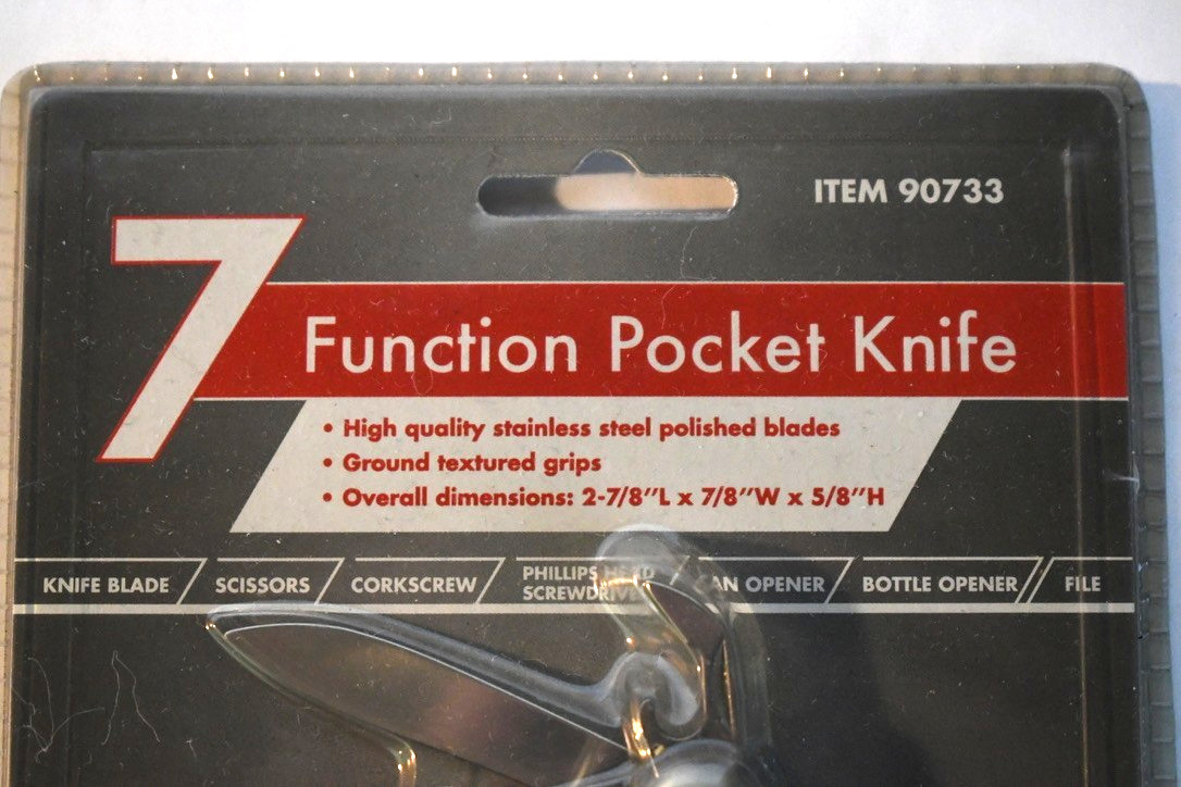 NIP 7 Function Pocket Knife Tools Stainless Steel Ground Textured Grips 90733