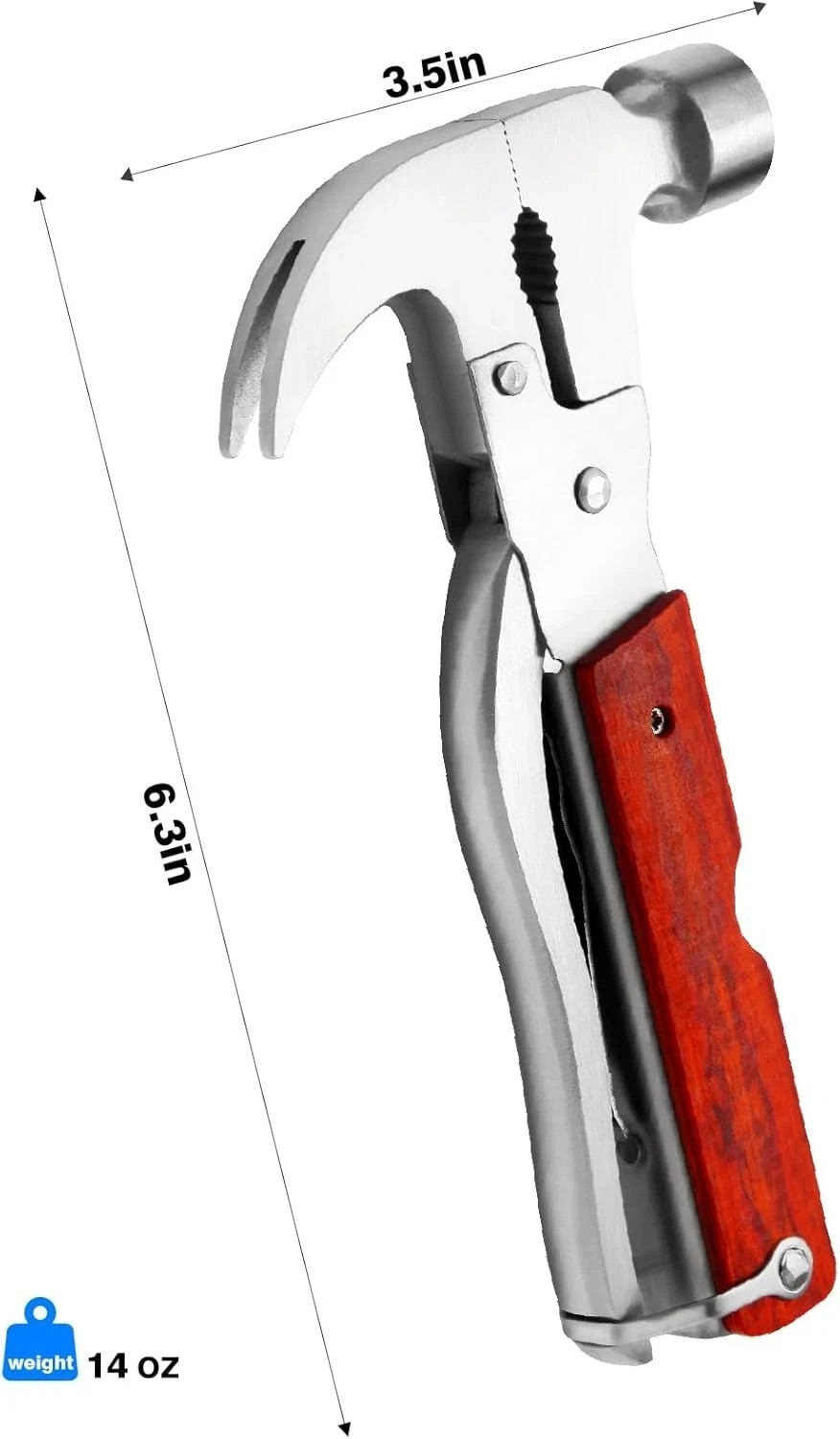 Multitool Claw Hammer – 16-in-1 Survival Tool with Wooden Handle for Camping