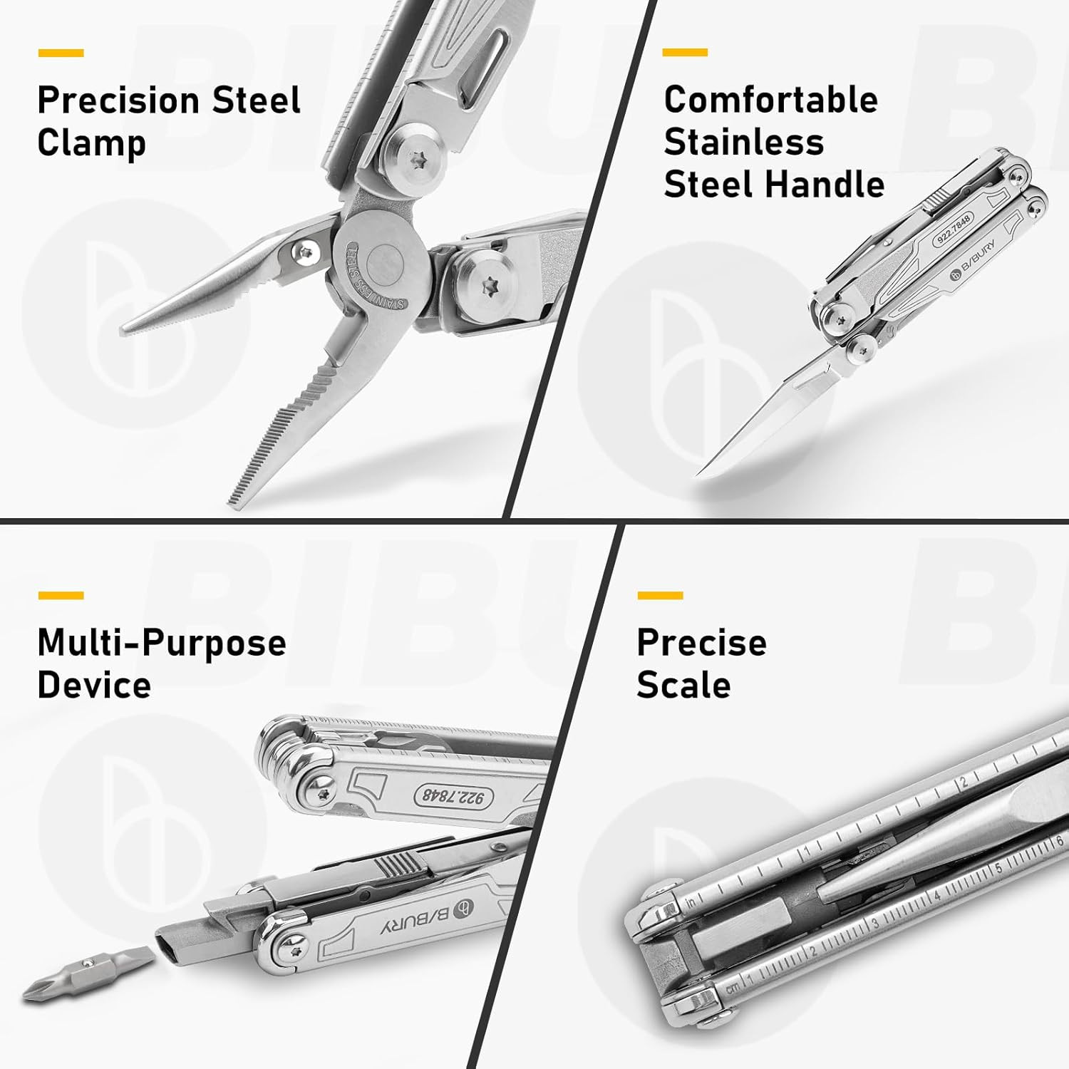 BIBURY Multitool with Pocket Knife, 19-In-1 Stainless Steel Pliers with Scissors