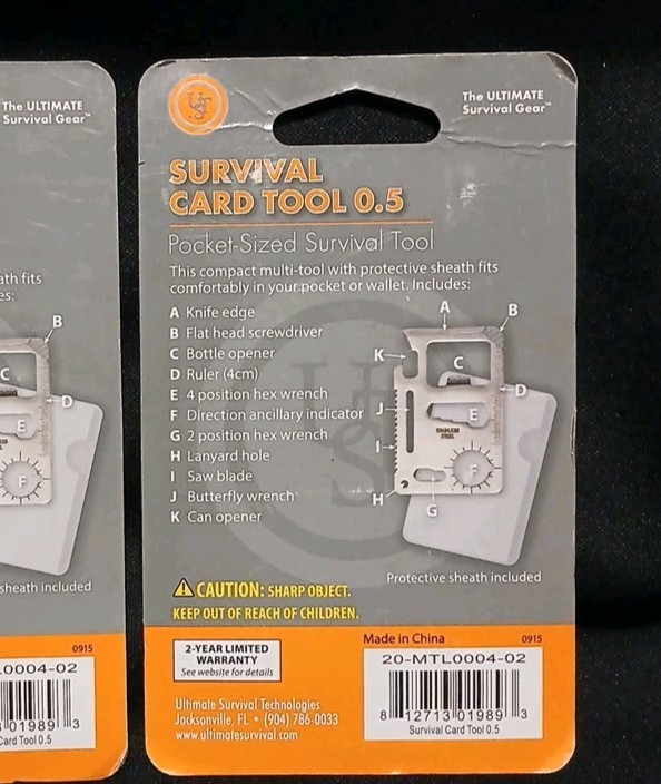 [2X] Multi Survival Tool 11-in-1 Stainless Steel Credit Card Survival Tool [B34]