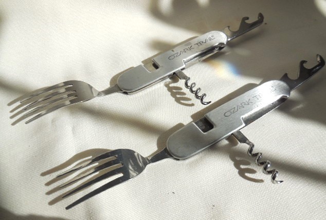 (2) Ozark Trail Multi Tool Camping Survival Knife 7 in 1 Fork & Spoon Key Ring