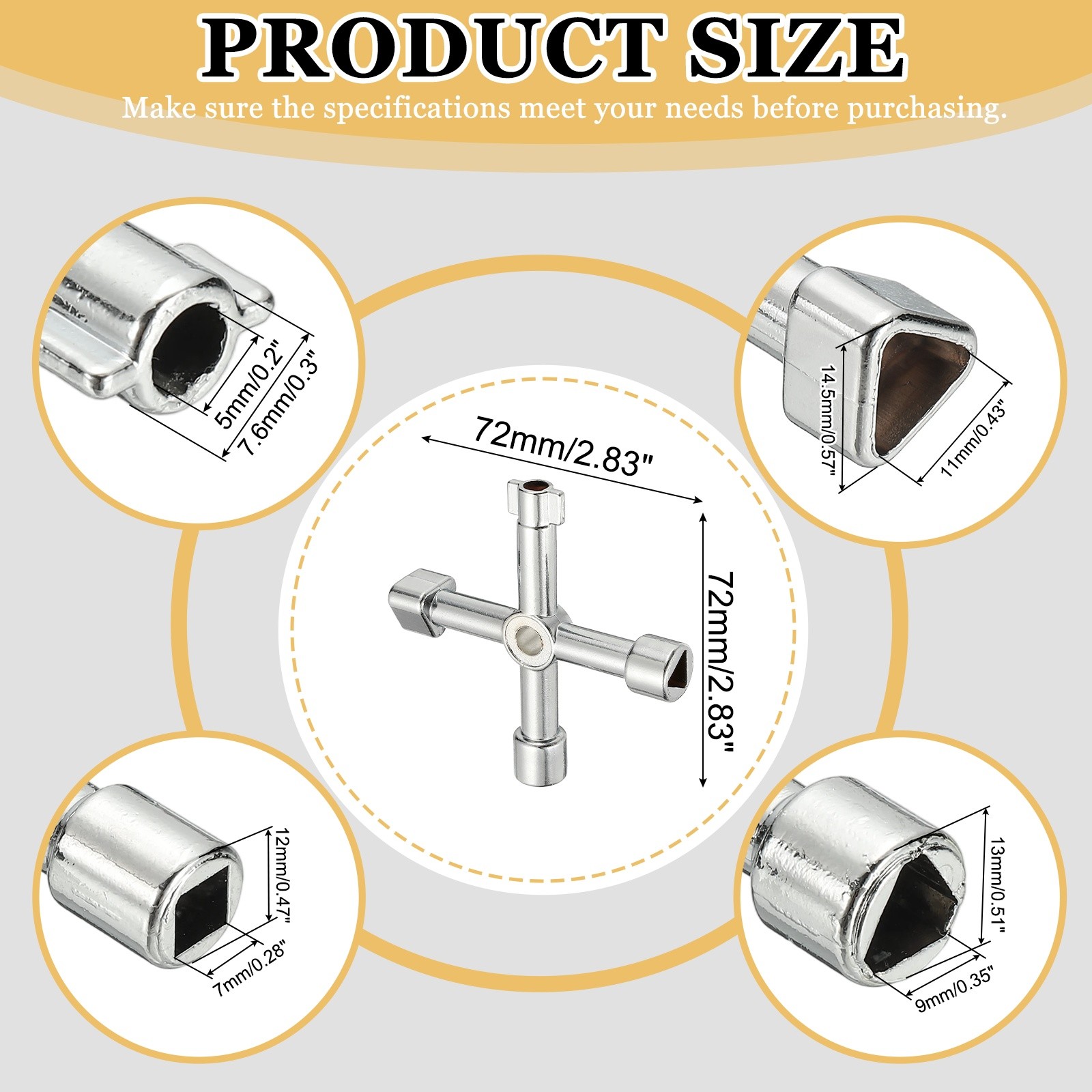 Zinc Alloy 4 in 1 Universal Utility Key for Multi-Purpose, Silver, Style B
