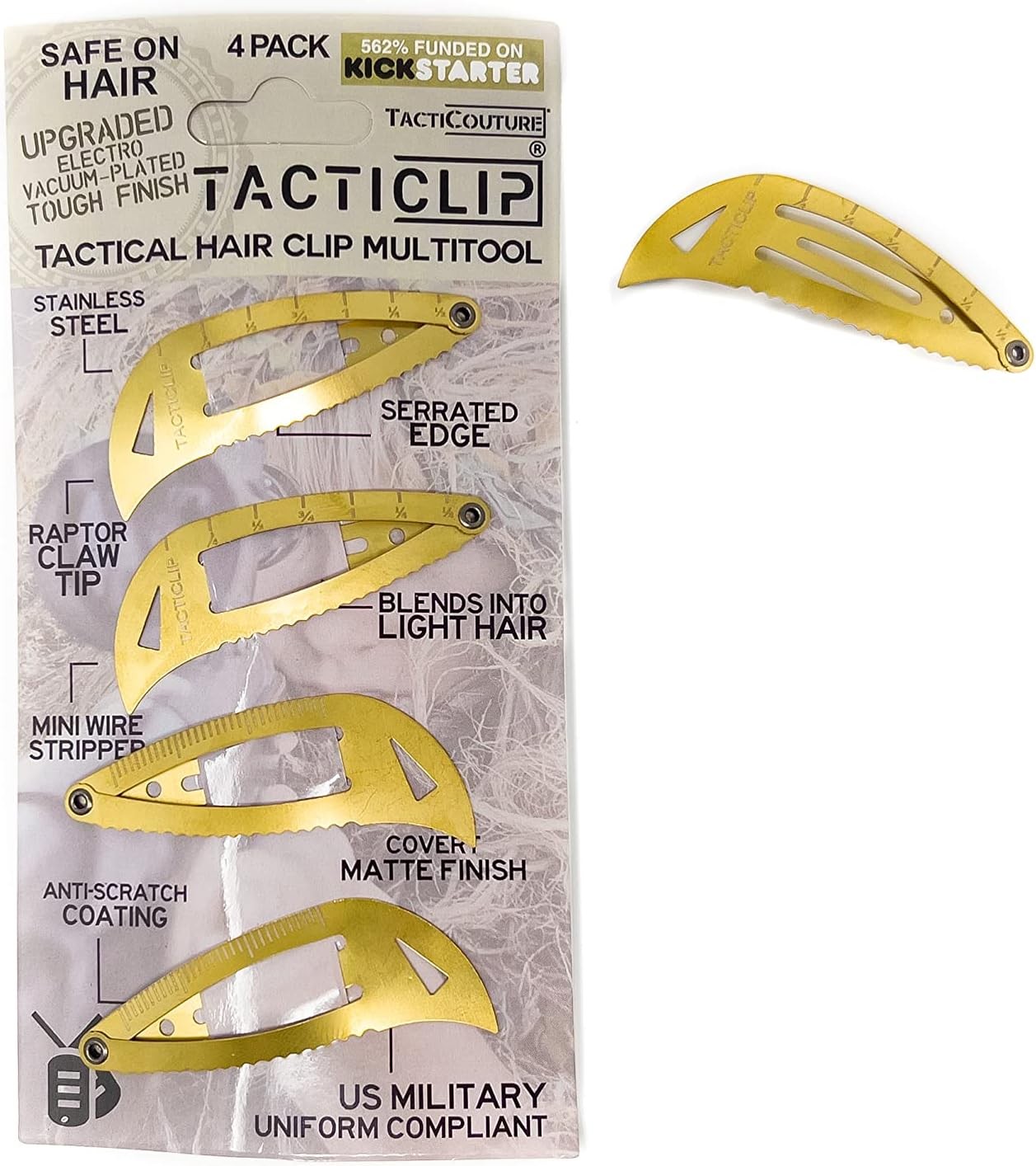 4 Pack Light Tan Tactical Hair Clips Multitool Snap Barrettes Multi-Functional