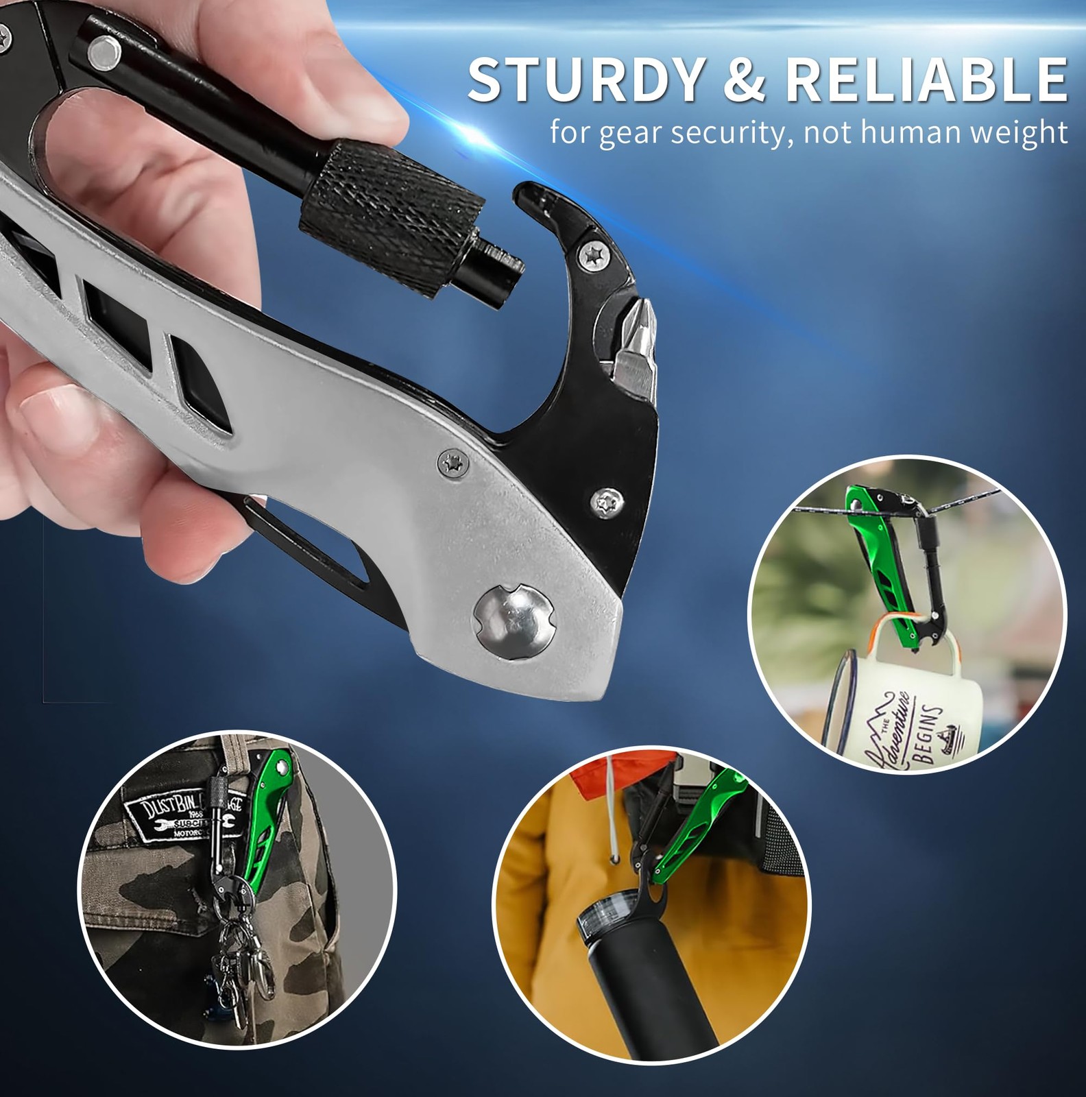 Multi-tool Carabiner with Pocket Knife, Bottle Opener, Window Breaker, Screwd…