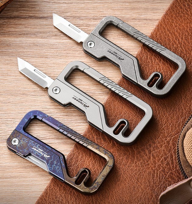 EDC Titanium Keychain Buckle 12C28 Blade Folding Knife Pocket Outdoor Multi Tool