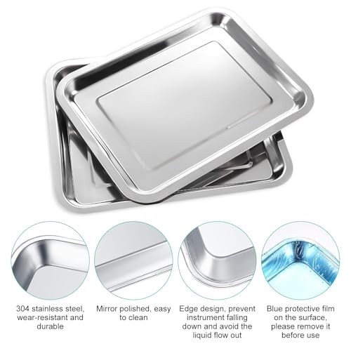 4 Pack Heavy-Duty Stainless Steel Trays 13.5″ x 10″ – Multi-Purpose Tool Organiz