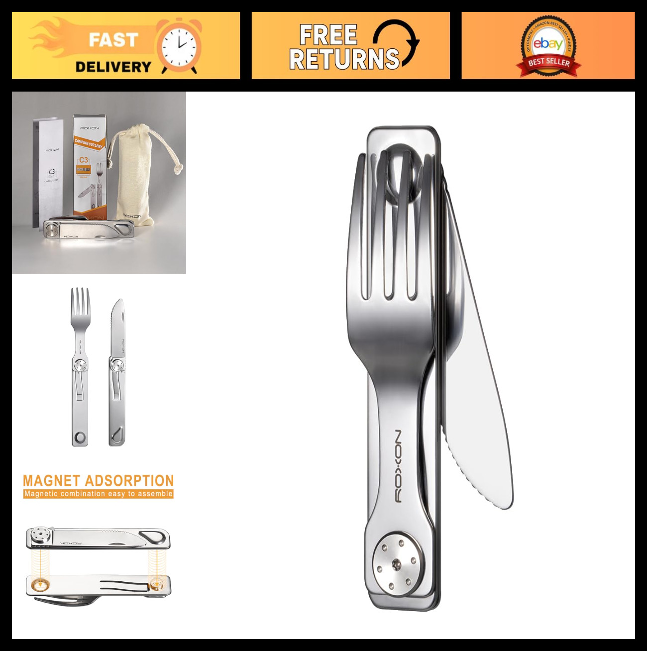 Folding Camping Utensil Set – 2-in-1 Detachable Cutlery Tool with Fork & Knife f