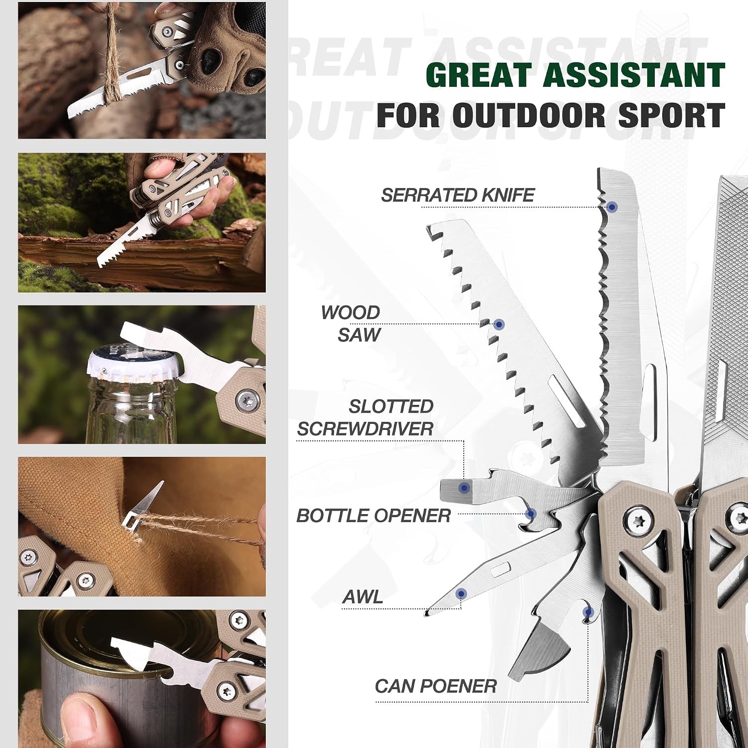 All-in-One 22-in-1 Multitool with Desert Steel Handle for Outdoor Excursions