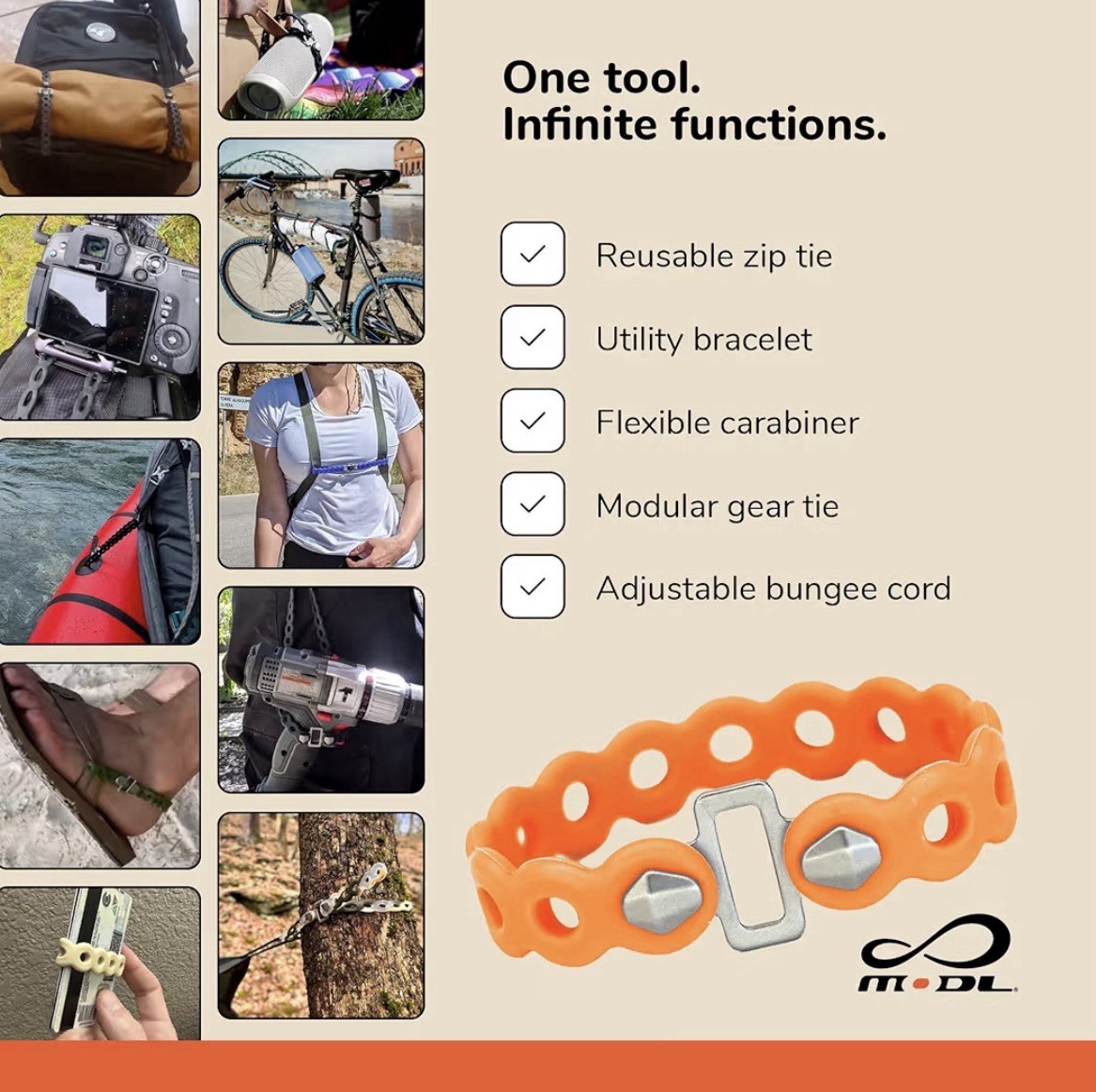Infinity Tool 2.0 Modular Straps (4 Pack) Neon Orange Flexible Multi-Tool