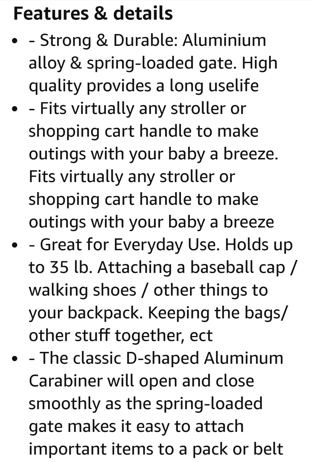2 Pack Baby Walker Stroller Clip Hook Buggy Carabiner Diaper Hanger Bag