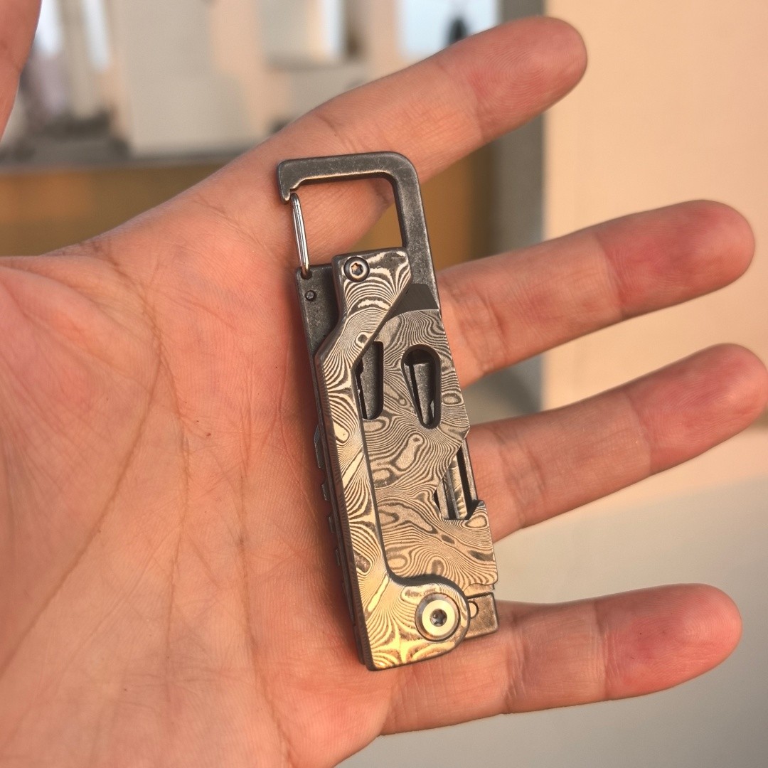 Damascus steel EDC Tool – Damascus Keychain Tool – Crowbar/Wrench/M Screwdriver