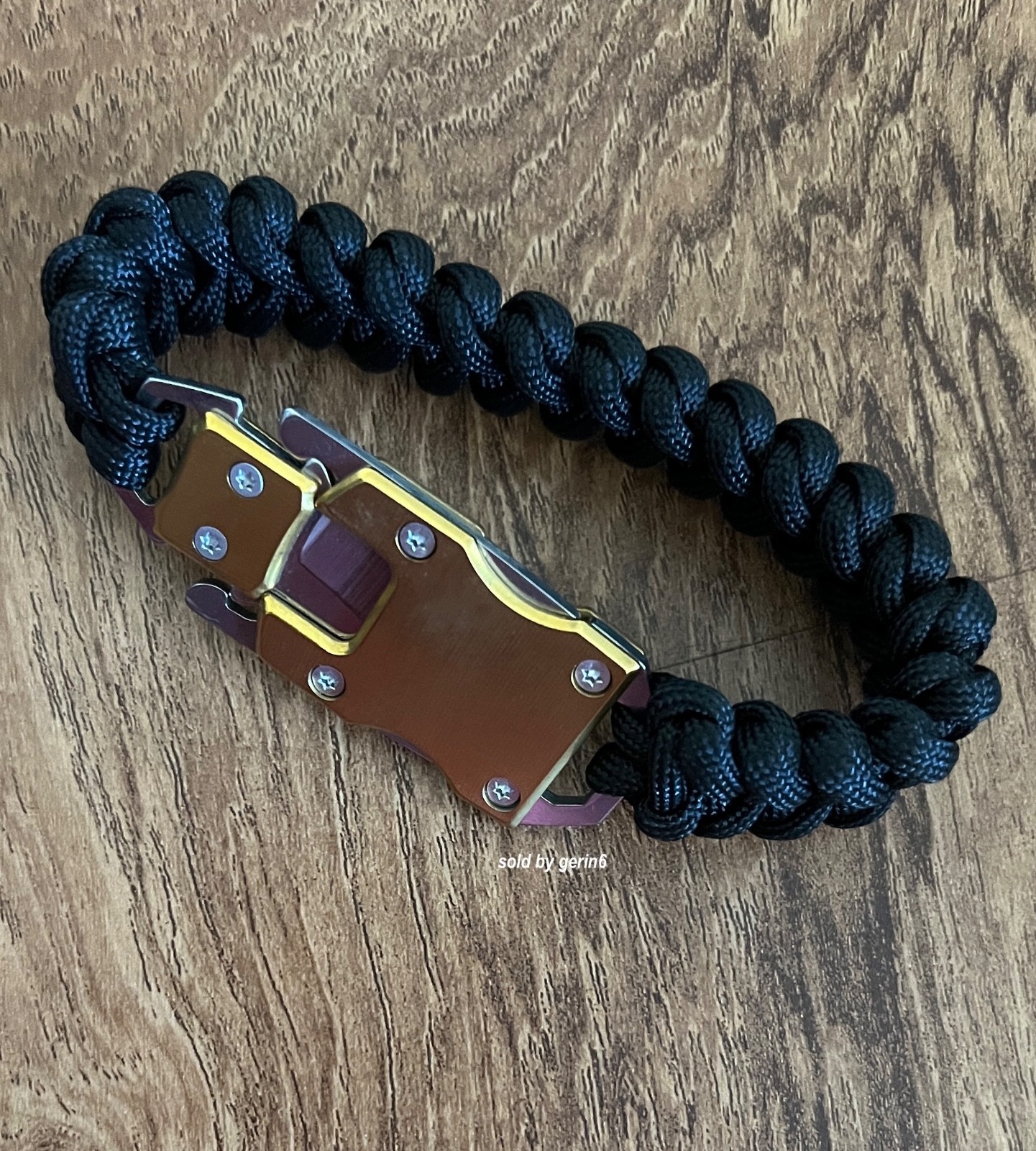 Paracord Emergency Tactical EDC Survival Knife Bracelet, Black & Gold BR7 New
