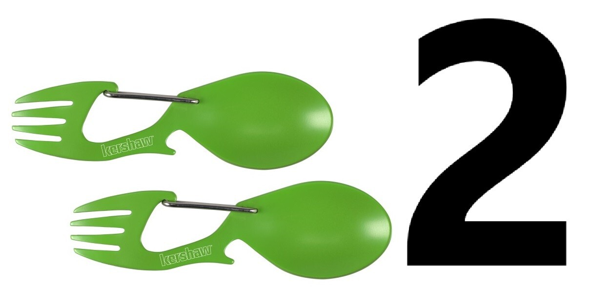 2 Kershaw Ration Multi Tool Spork Spoon Fork Carabiner & Bottle Open 1140 Green
