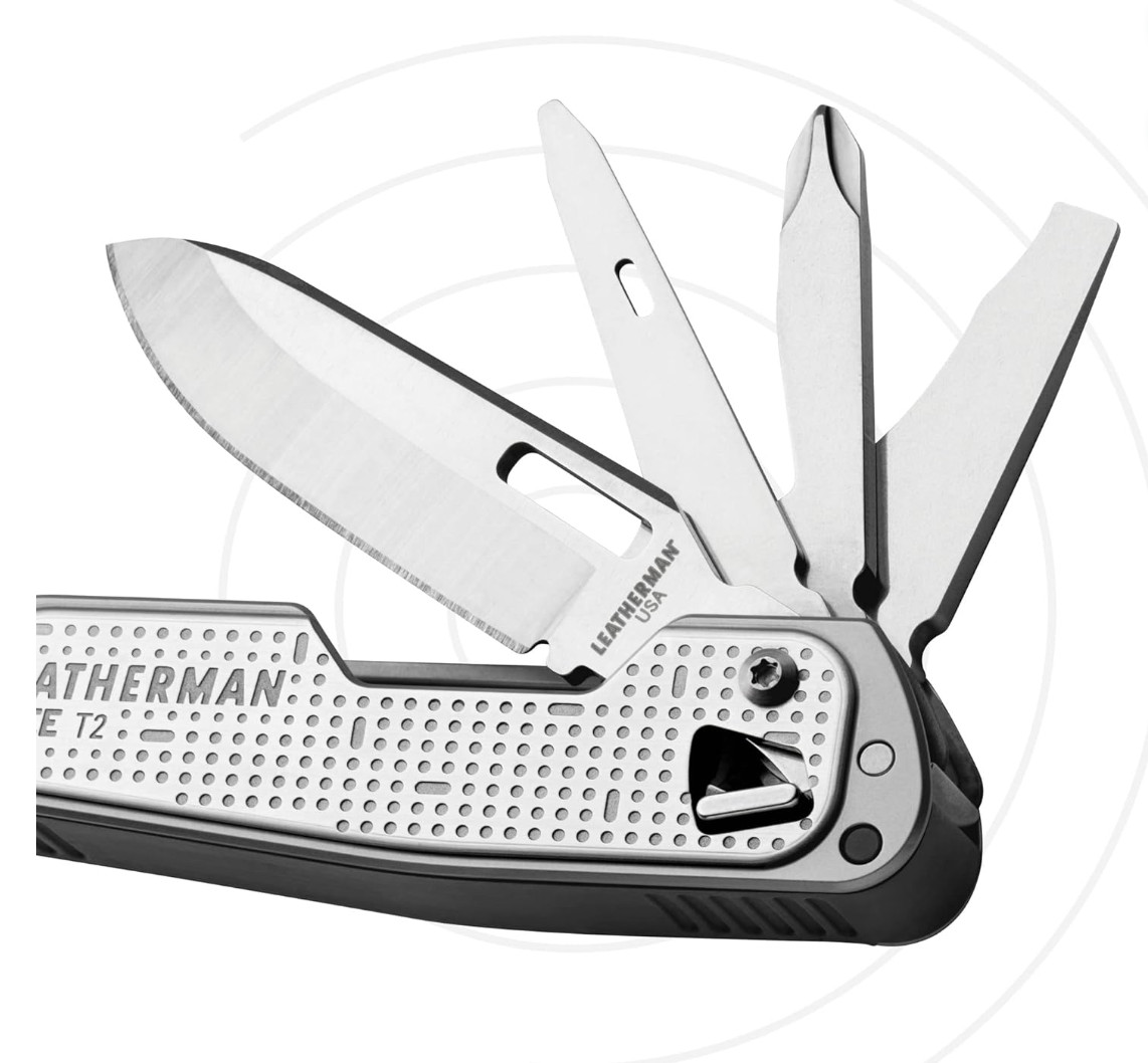 LEATHERMAN, FREE T2 Multitool and EDC Pocket Knife with Magnetic Locking and One