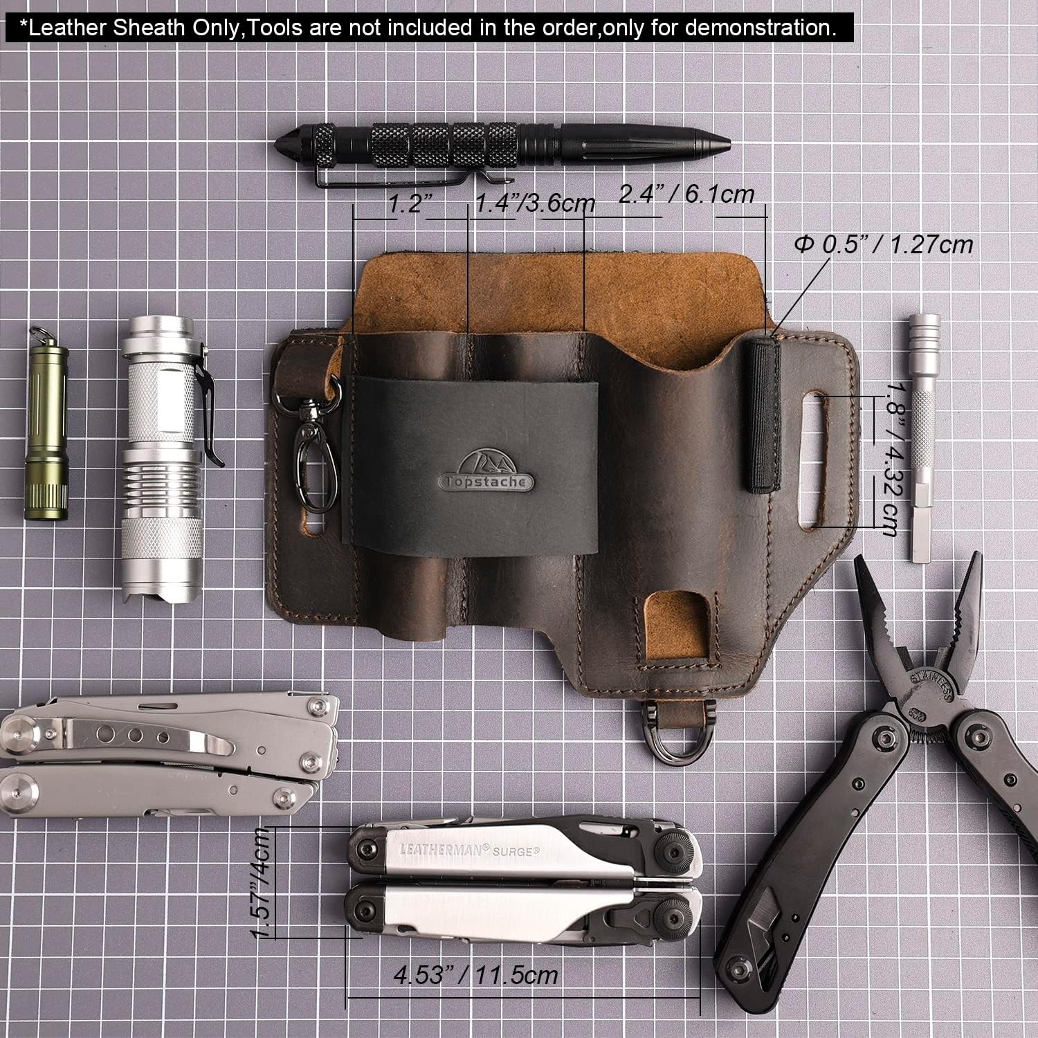 Leather Multitool Sheath – EDC Belt Organizer with 3 Pockets, Dark Brown