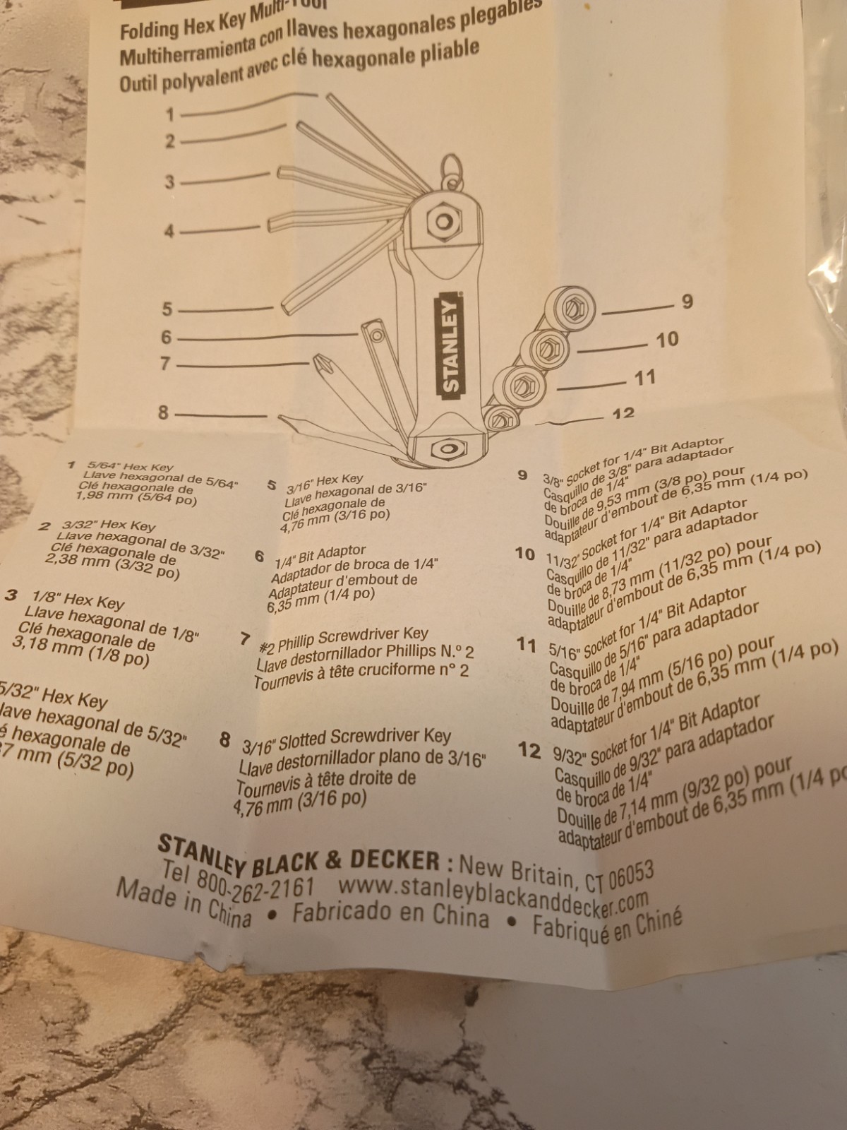 STANLEY FOLDING HEX MULTI-TOOL MODEL 70-108