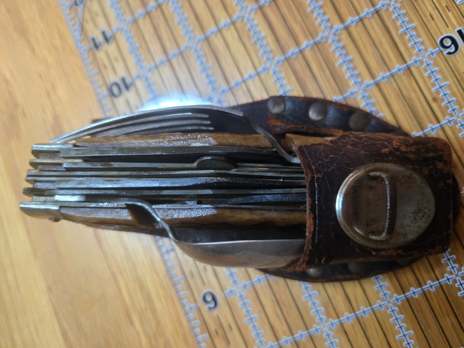 Multi-Tool Camping Utensil Set – in Leather Sheath
