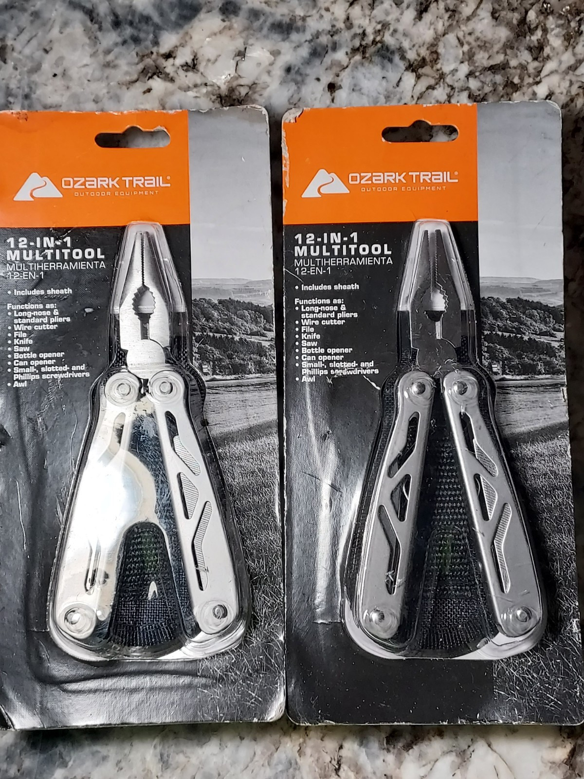 2 NEW Ozark Trail 12-in-1 Multi Tool with Sheath – pliers, knife, saw, file