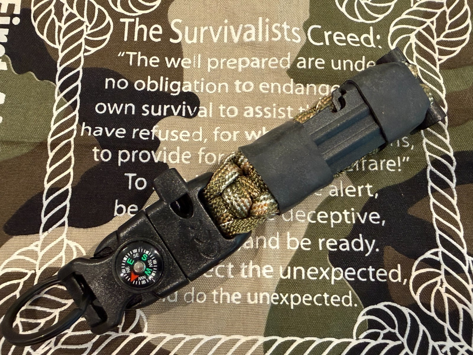 Paracord Survival Keychain — USA Made | Fire, Signal, Navigate & More