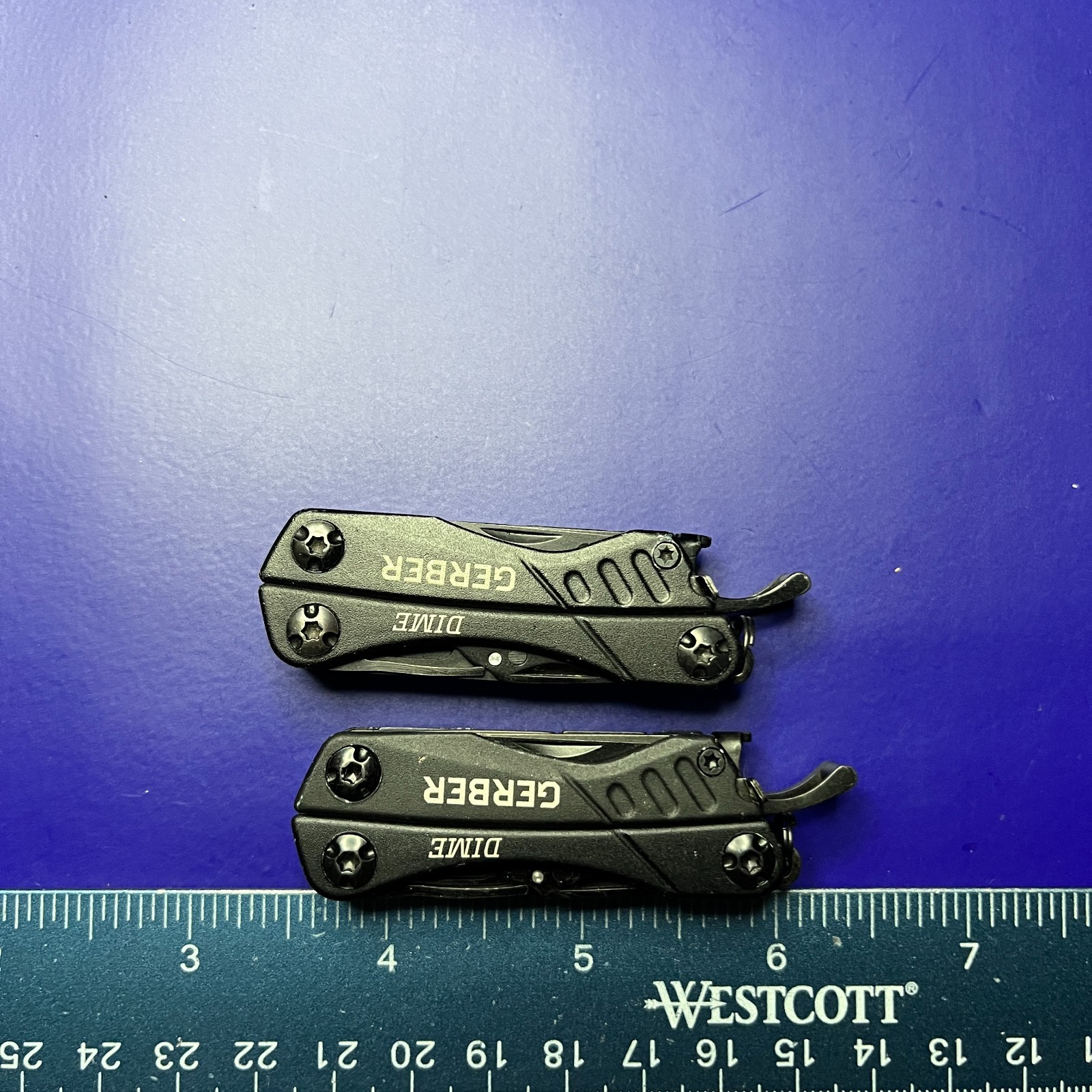Lot of 2 Gerber Dime Multi-Tools Small Keychain Pliers Knife File Scissors