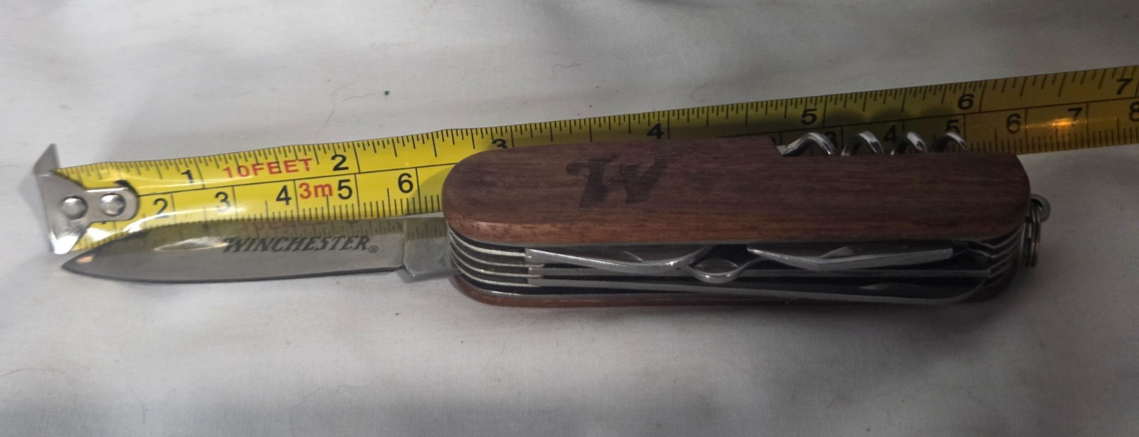Vtg Winchester 11 Function Multi-tool Pocket Knife Wood Handle w/Saw & Scissors