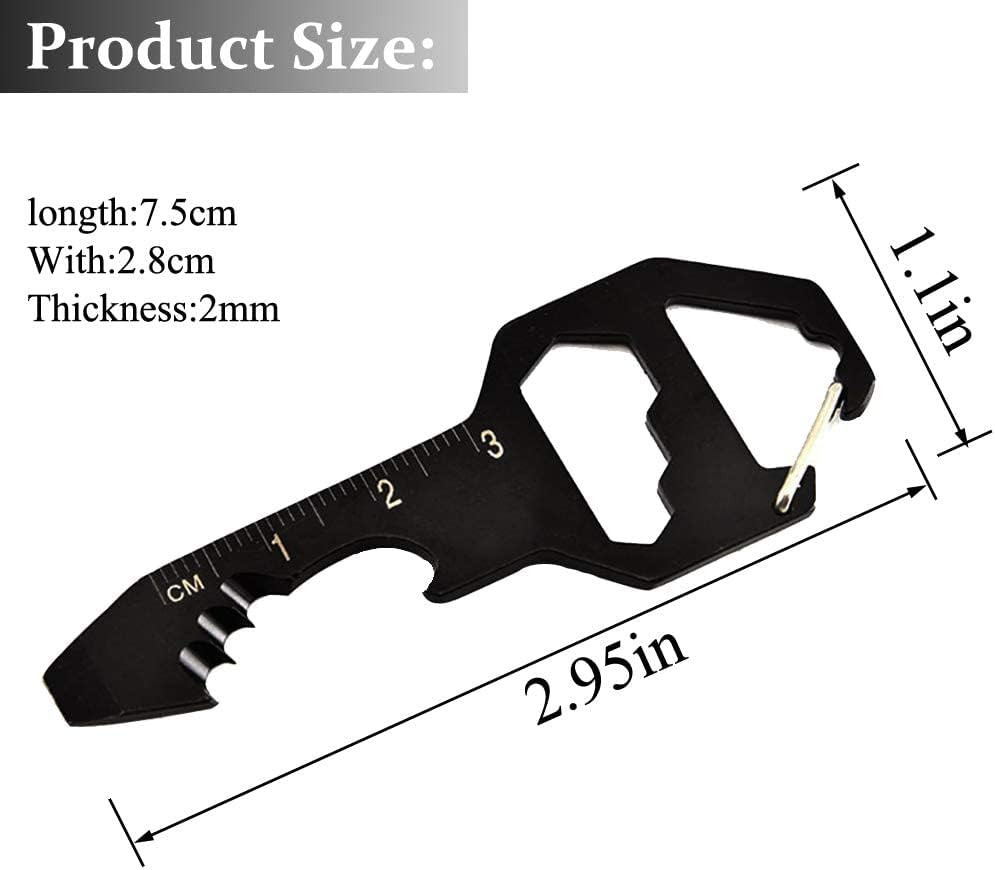 2PCS Keychain Bottle Opener Multi Tool, 100% Stainless Steel EDC Gadget, 6 Tools