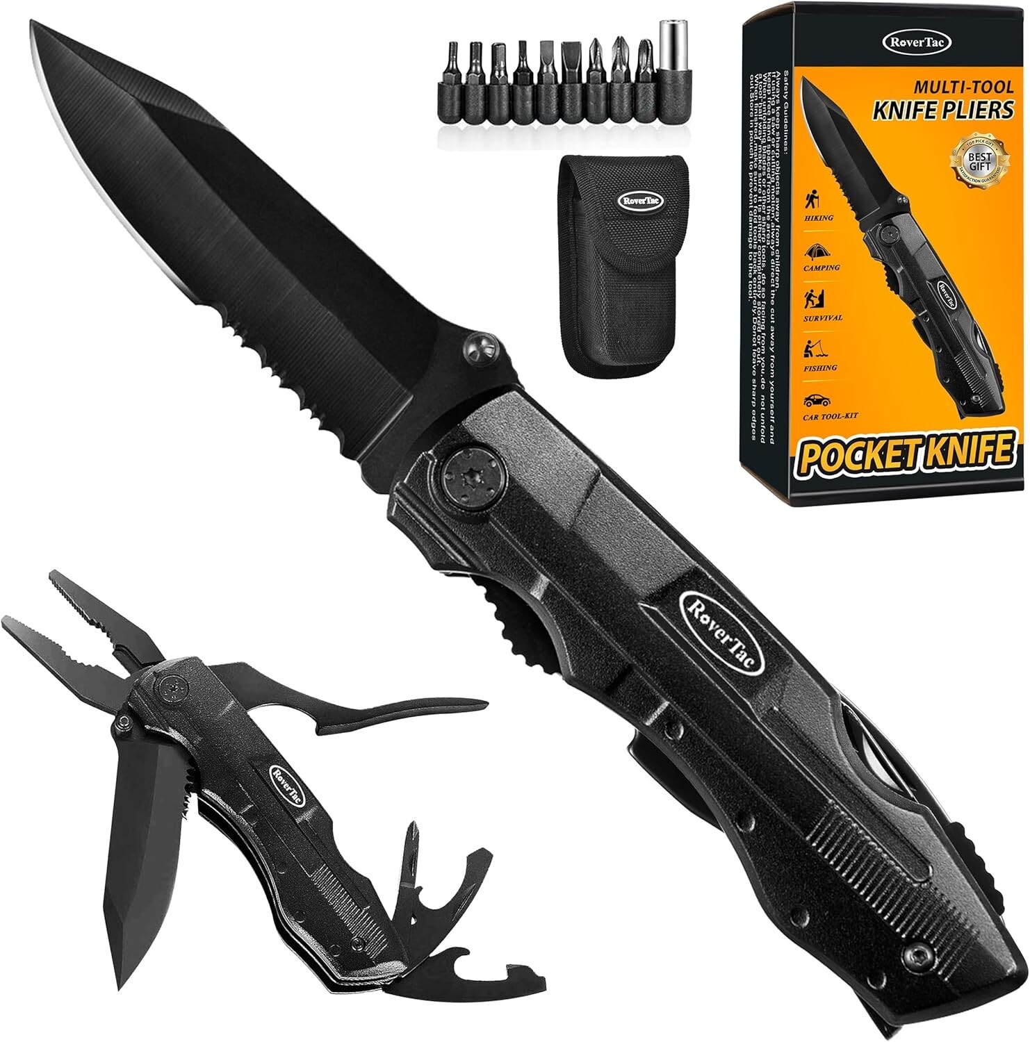 15-in-1 Pocket Knife Multitool – Durable Stainless Steel, Safety Lock & Sheath