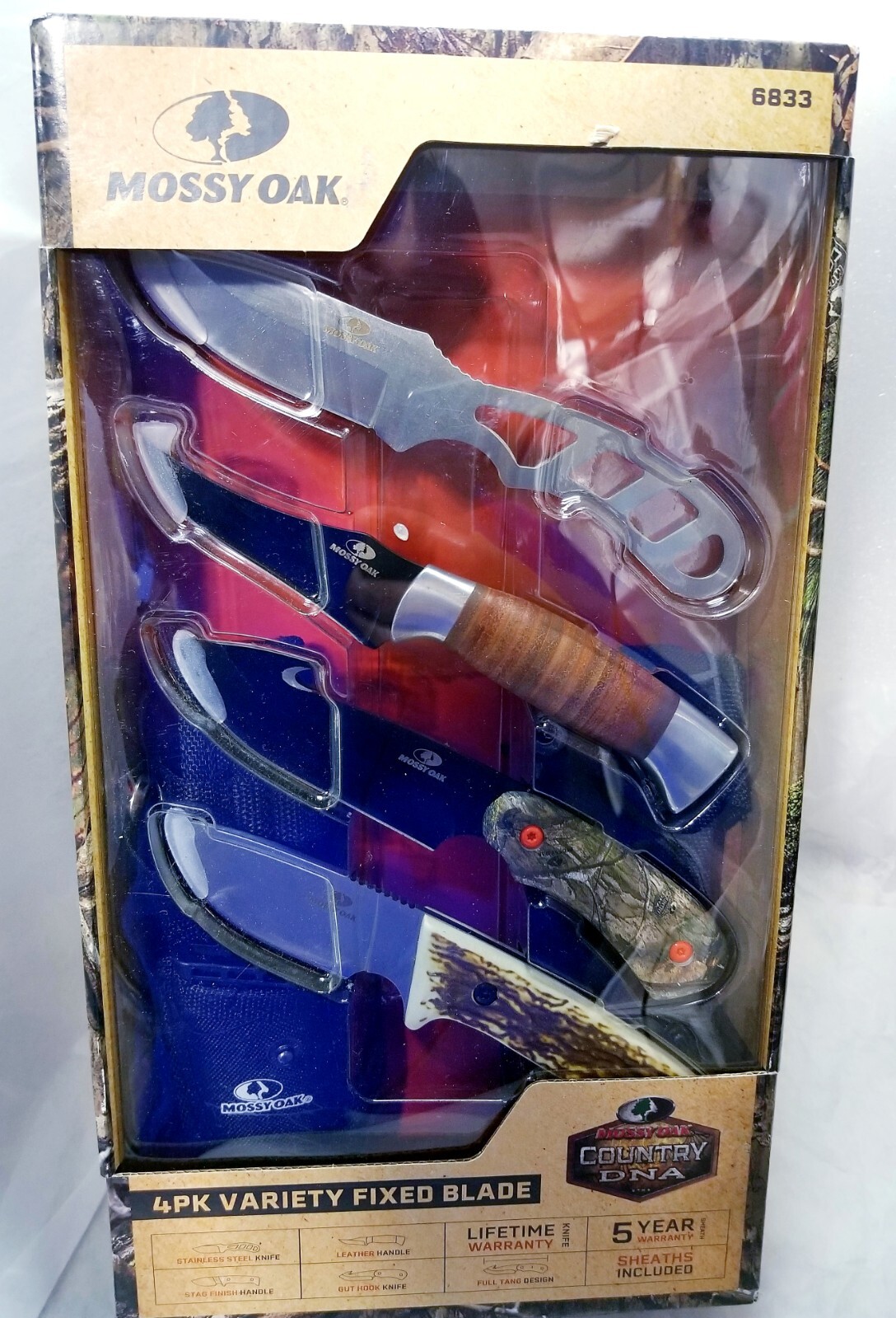 Mossy Oak Knife Gift Set 7″ Single-Edge Tactical Knives 4pk Variety Fixed Blade