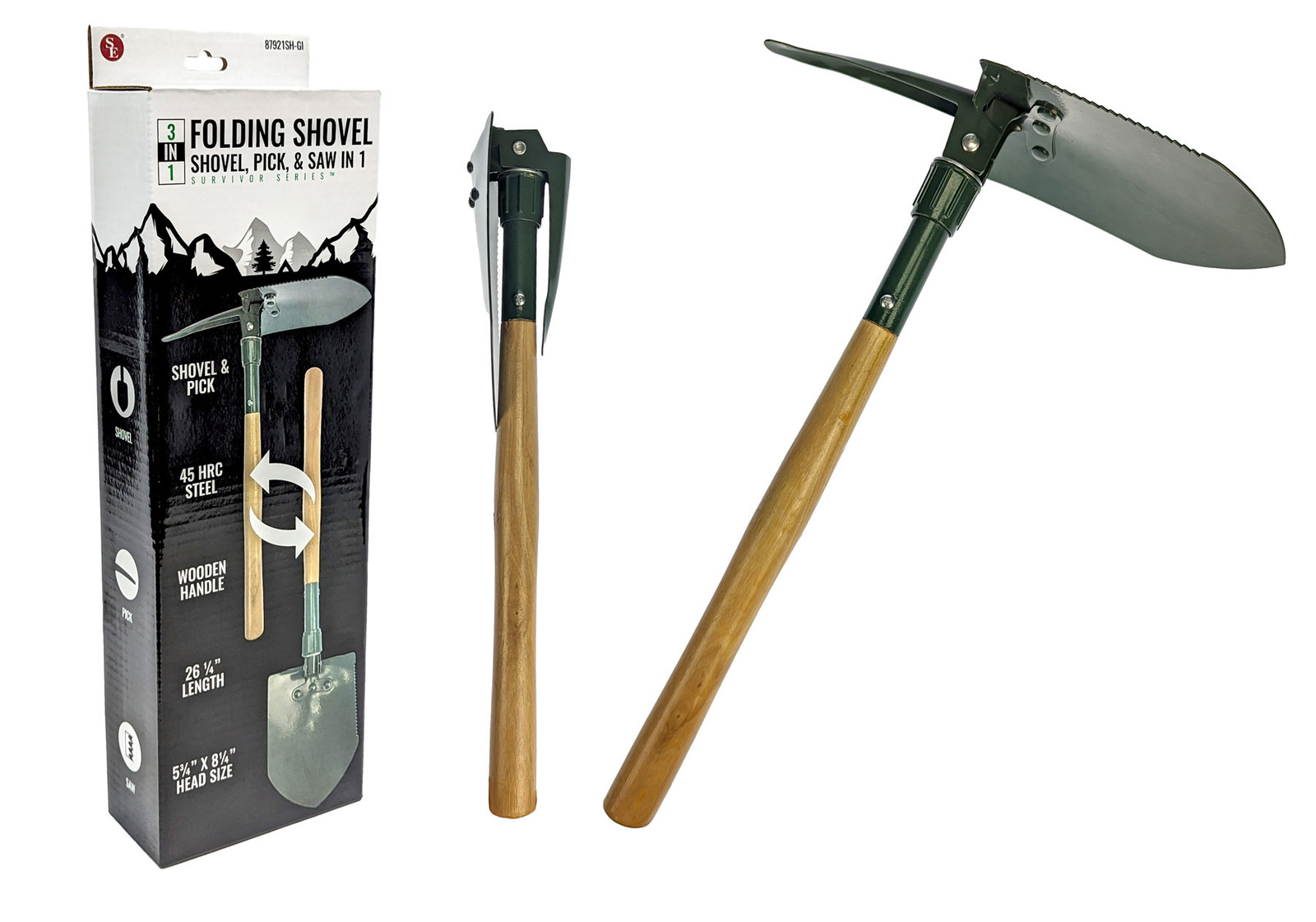 24-1/4″ 45 HRC Hardness Steel Shovel and Pick with Wood Handle