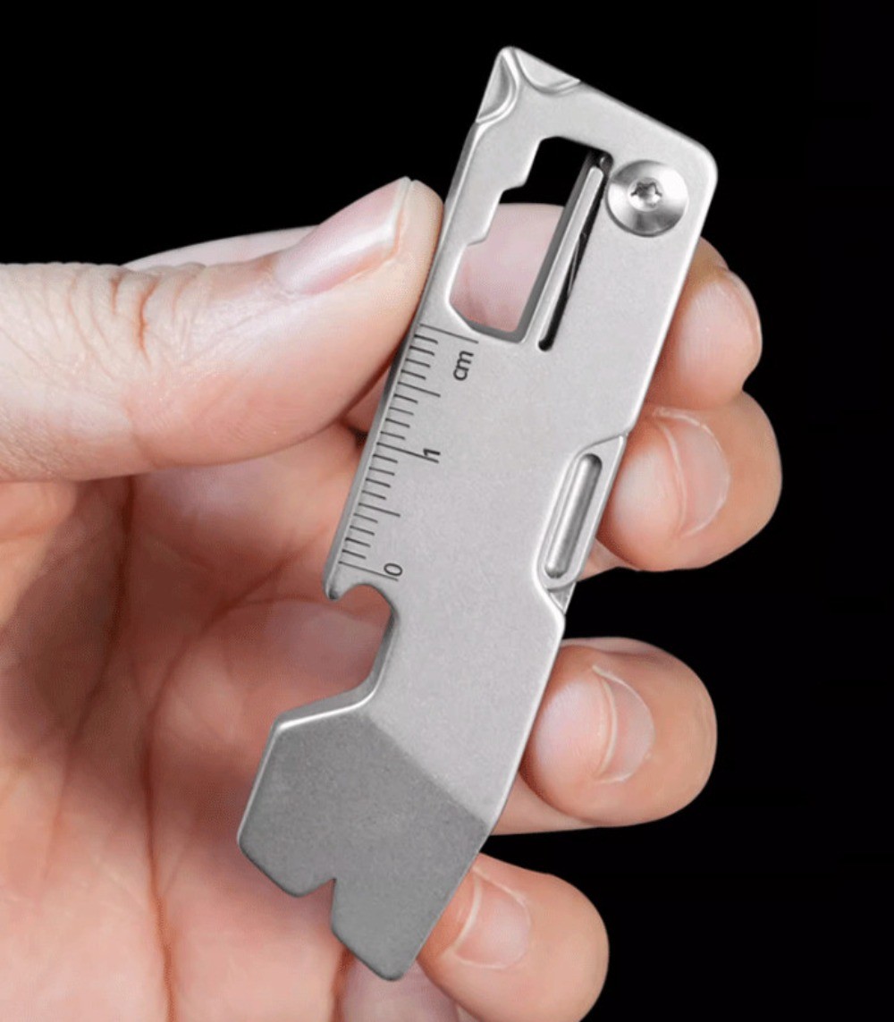 Titanium EDC Pry Bar Folding Scalpel Knife Pocket Keychain Crowbar Opener Ruler
