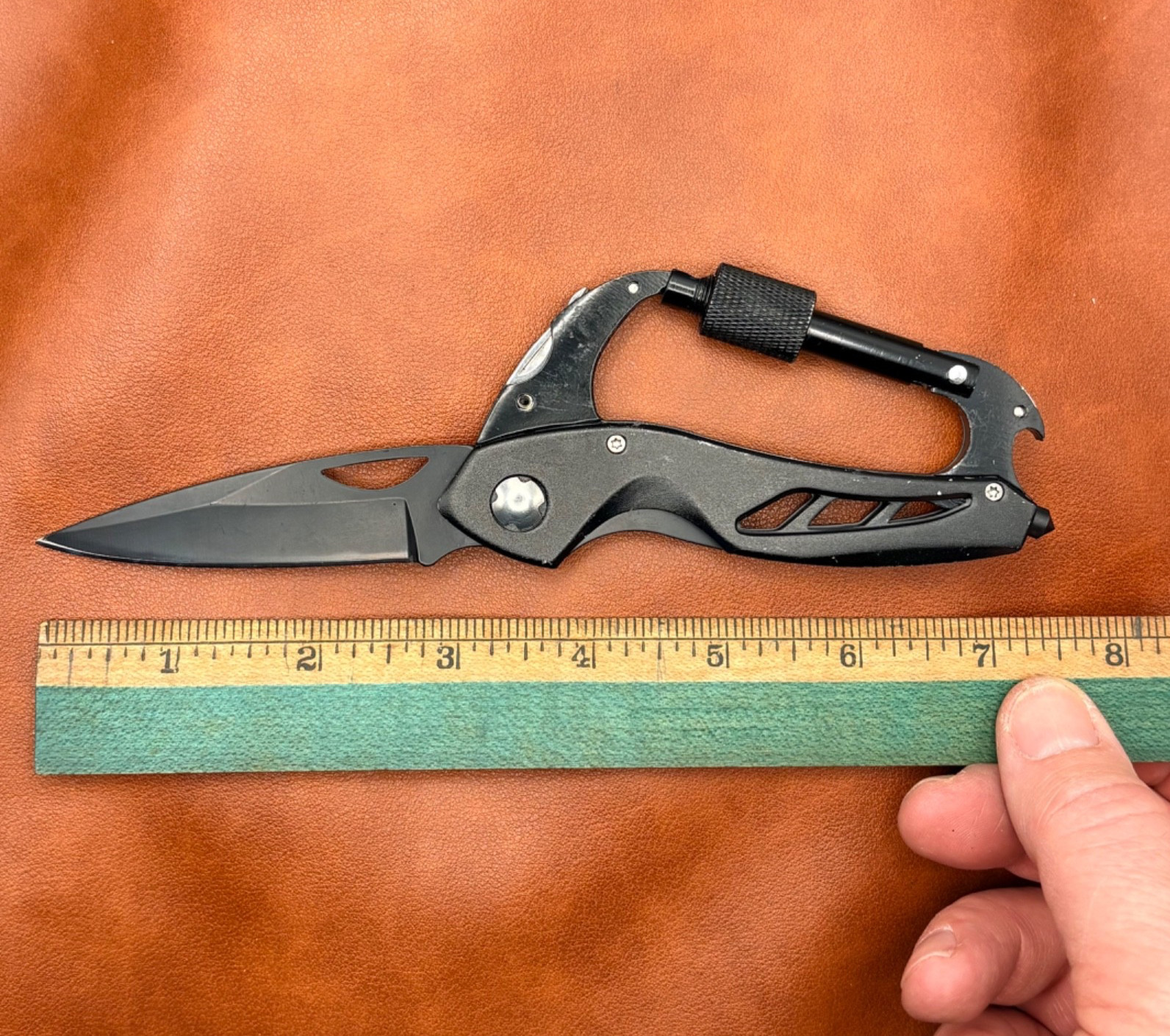 5 in 1 Carabiner Multi Tool Folding Knife Screwdriver Bottle Opener EDC #7