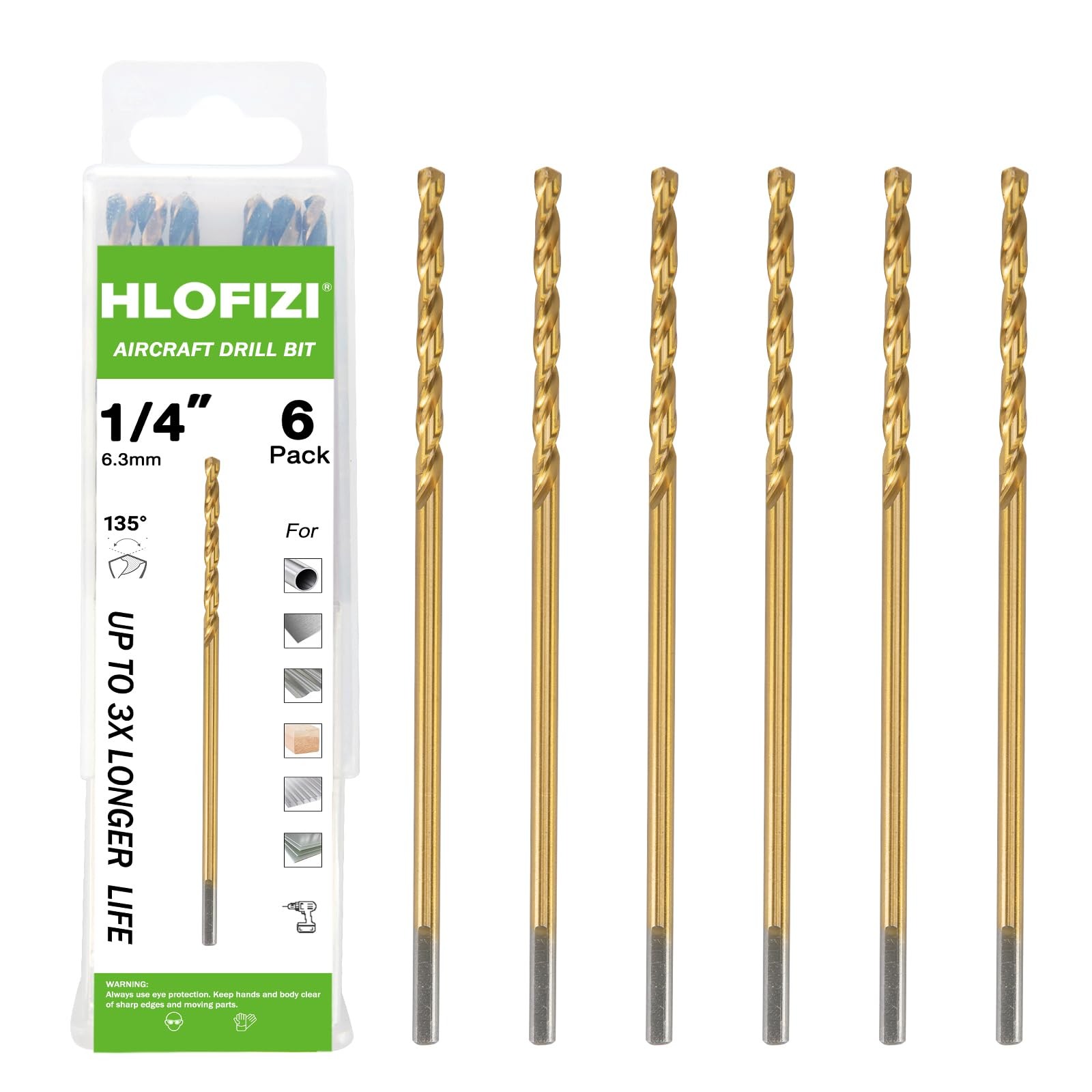 1/4 x 6 Inch Extra Long Drill Bits (6 Pack), Aircraft Drill Bit Titanium M2 H…