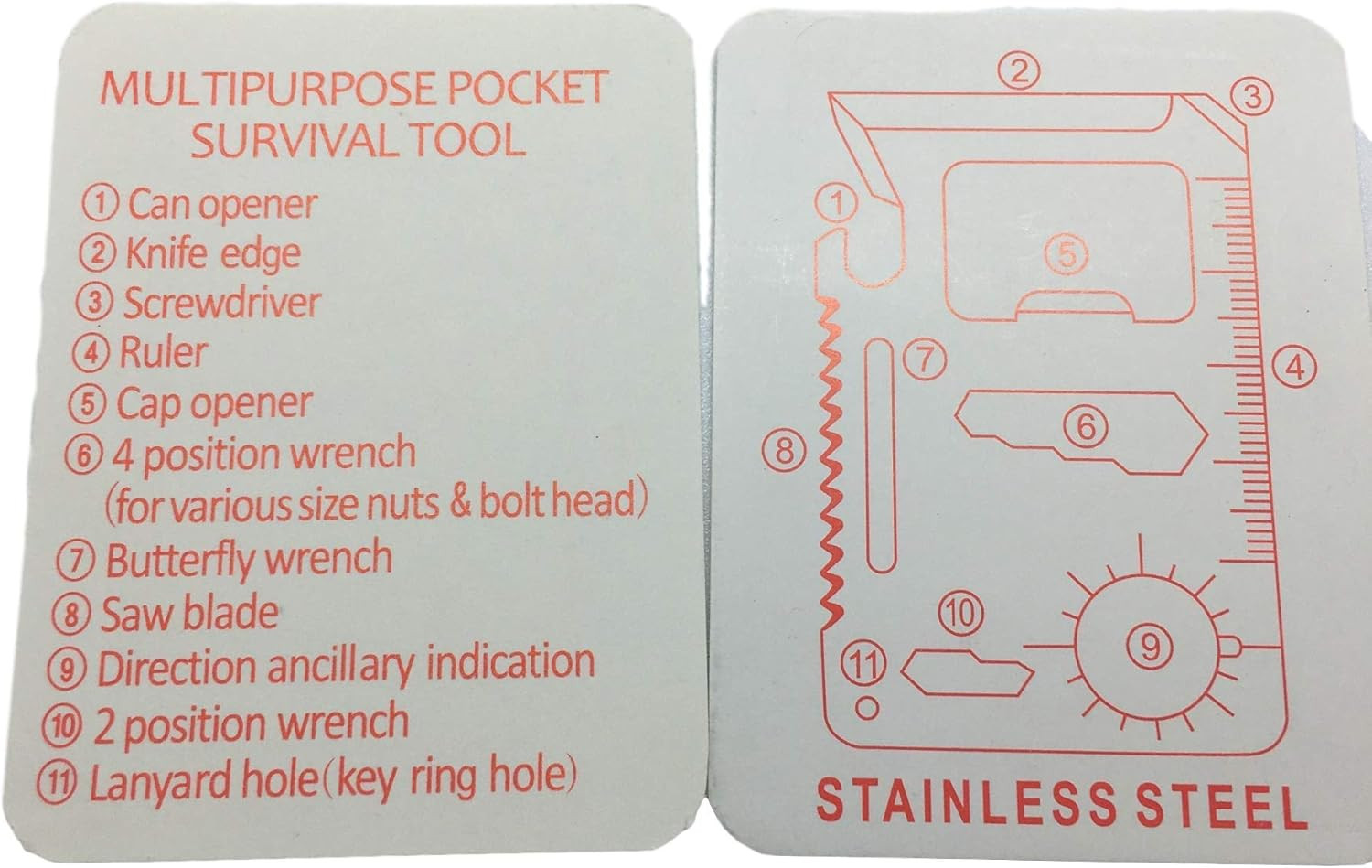 11 in 1 Stainless Steel Credit Card Pocket Sized Survival Multi-Functional Gadge