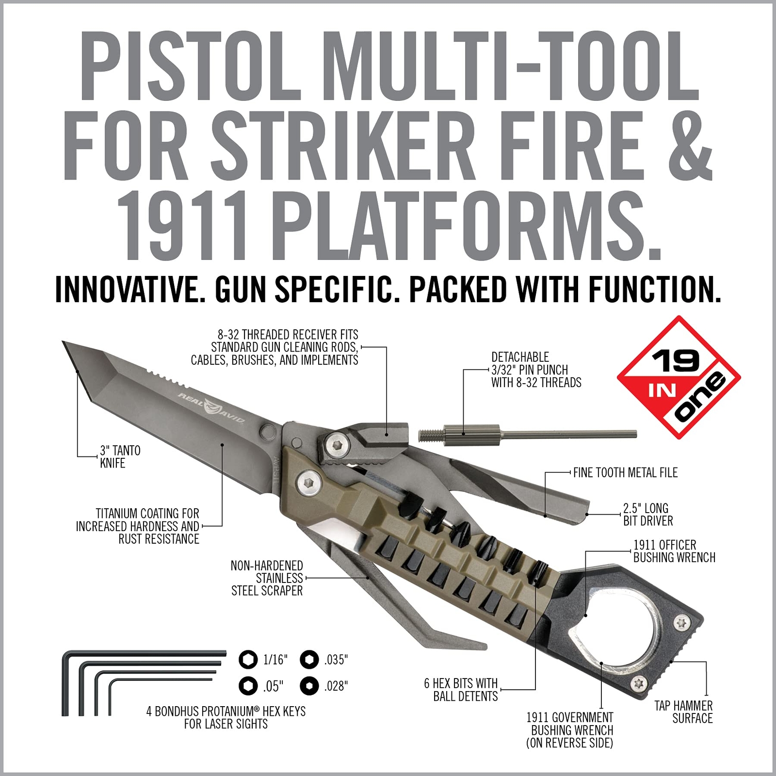 19 in 1 Pistol Tool Multitool Kit for Tactical Mag Accessories and Repairs