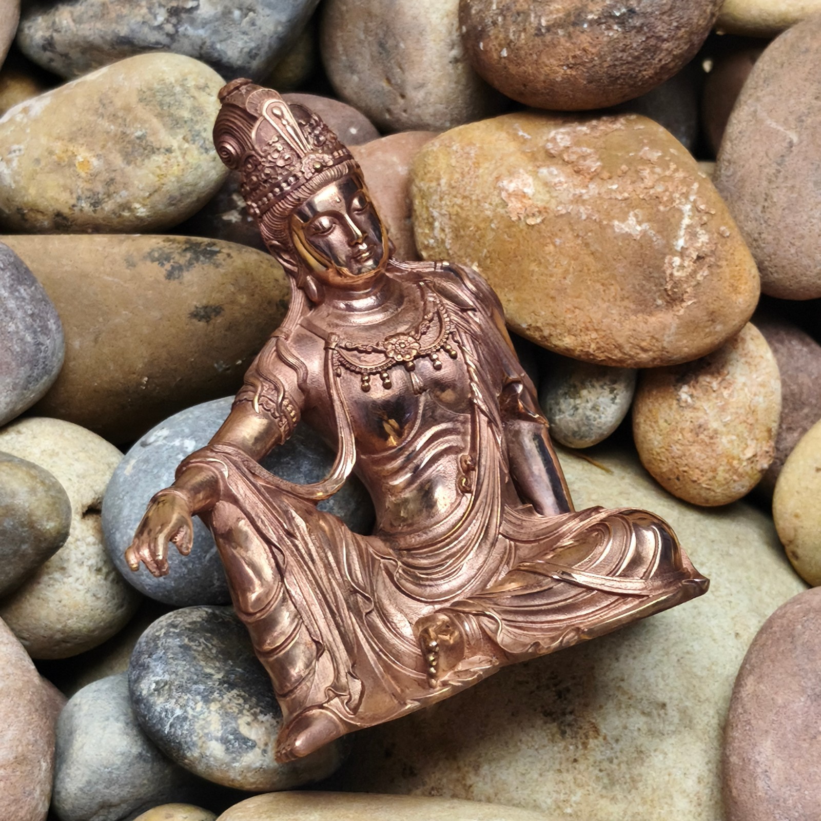 Pure copper Goddess patron saint Bodhisattva ornament Solid sculpture statue