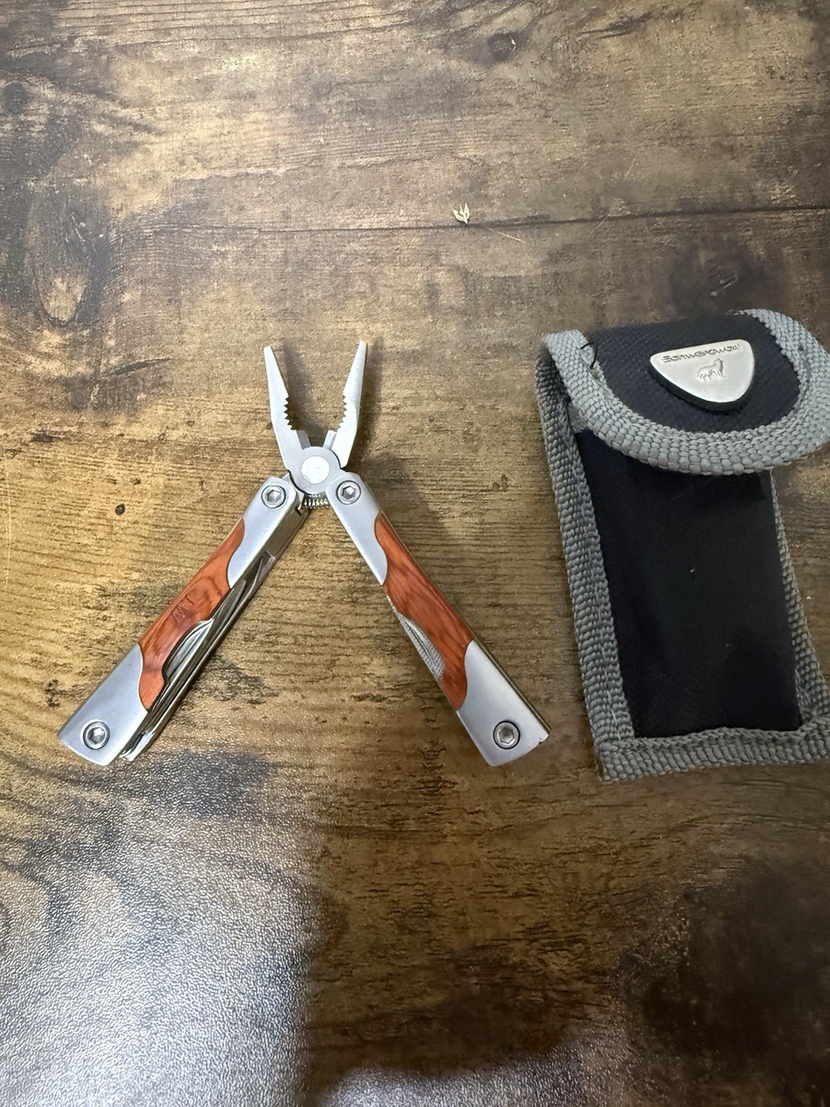 Schwarzwolf Multi-Tool Pliers w/ Nylon Belt Pouch – Wood Inlay Handle